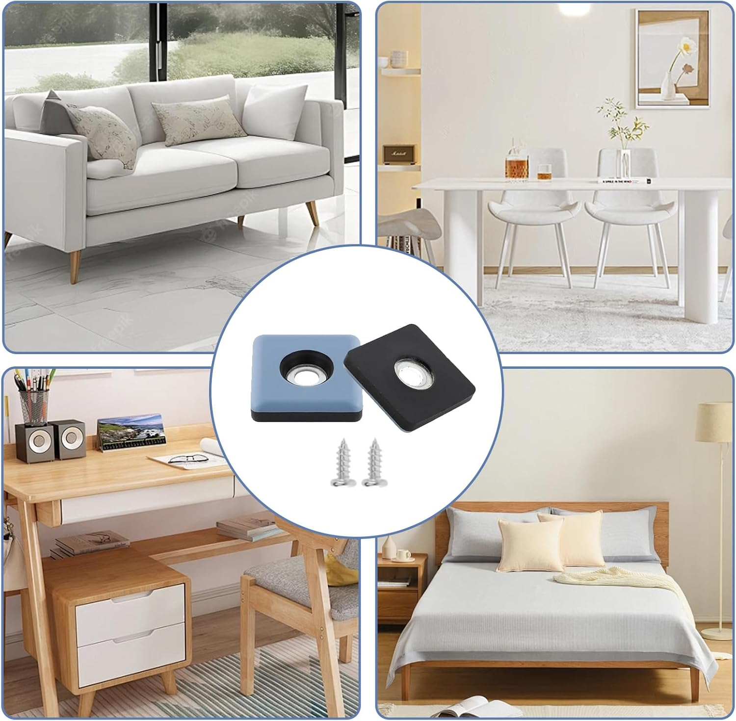 Pack of 24 Teflon Glides, for Screwing 25 X 25 Mm, Teflon Furniture Gliders, for Heavy Furniture, Square Furniture Sliders with Stainless Steel Screws for Furniture Armchair Legs image number 2