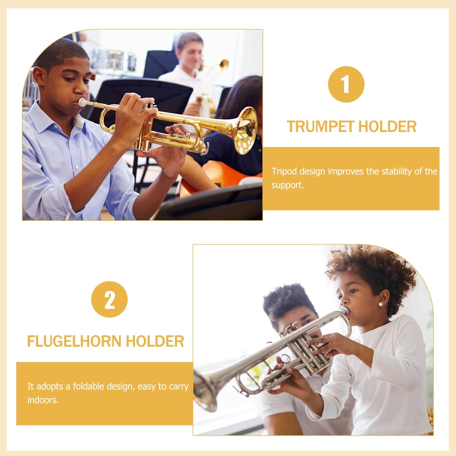 Vaguelly Display Easel Trumpet Stand Holder Portable Trumpet Holder Foldable Metal Trumpet Display Storage Rack Stand Trumpet Display Stand image number 2