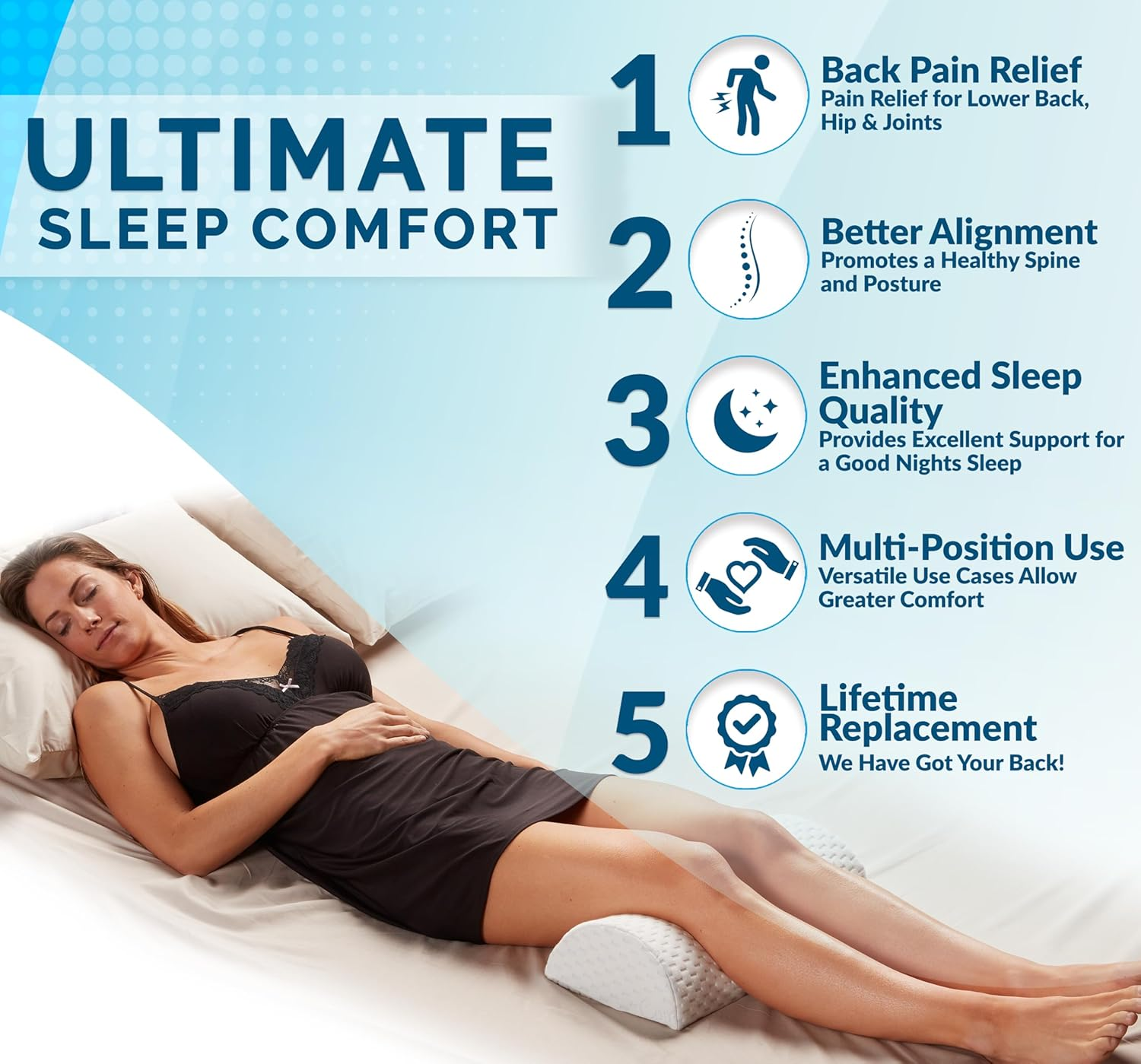 Comfilife Orthopedic Knee Pillow and Leg Pillow for Sleeping - 100% Memory Foam Leg Pillows for Back Pain, Sleeping Pain, Hip Pain Relief for Side Sleepers - Half Moon Pillow image number 1