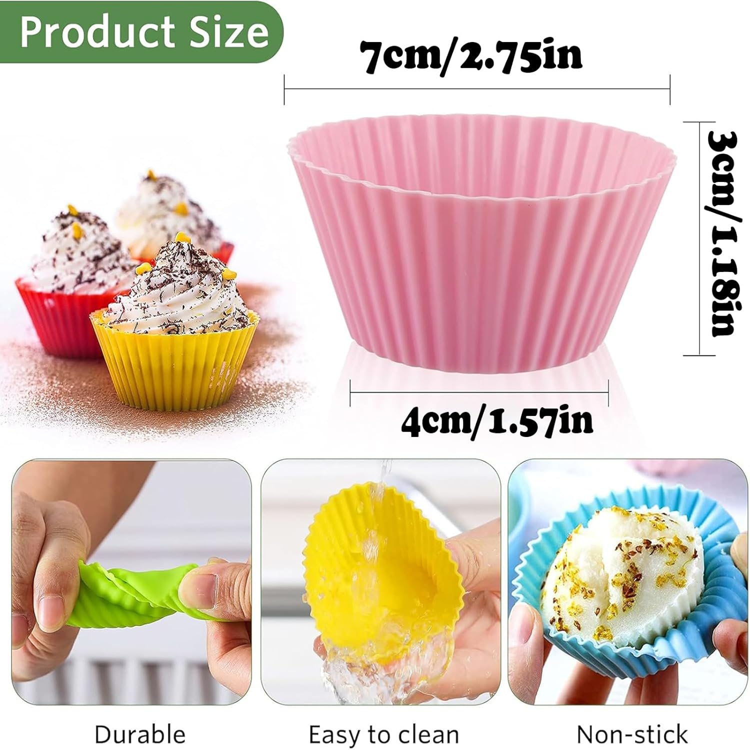 XUTONG 30 Pack Silicone Baking Cups, 2.75'' Reusable Silicone Muffin Liners, Nonstick Cupcake Liner Assorted Bright Colors, for Cake Balls, Muffins, Cupcakes and Candies image number 5