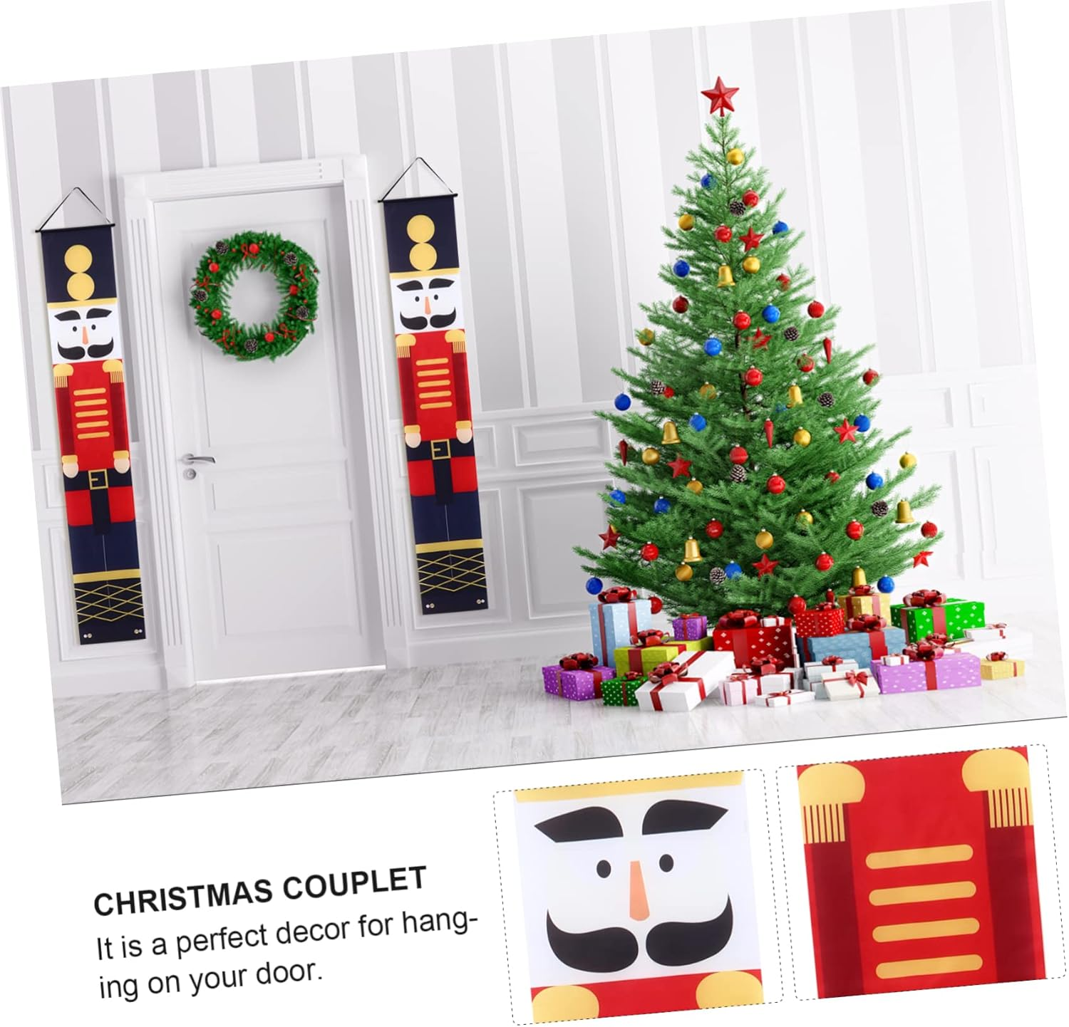 BUGUUYO Elegant Nutcracker Soldier Pattern Door Banner LED Christmas Decorations for Holiday Banquet Decor image number 5
