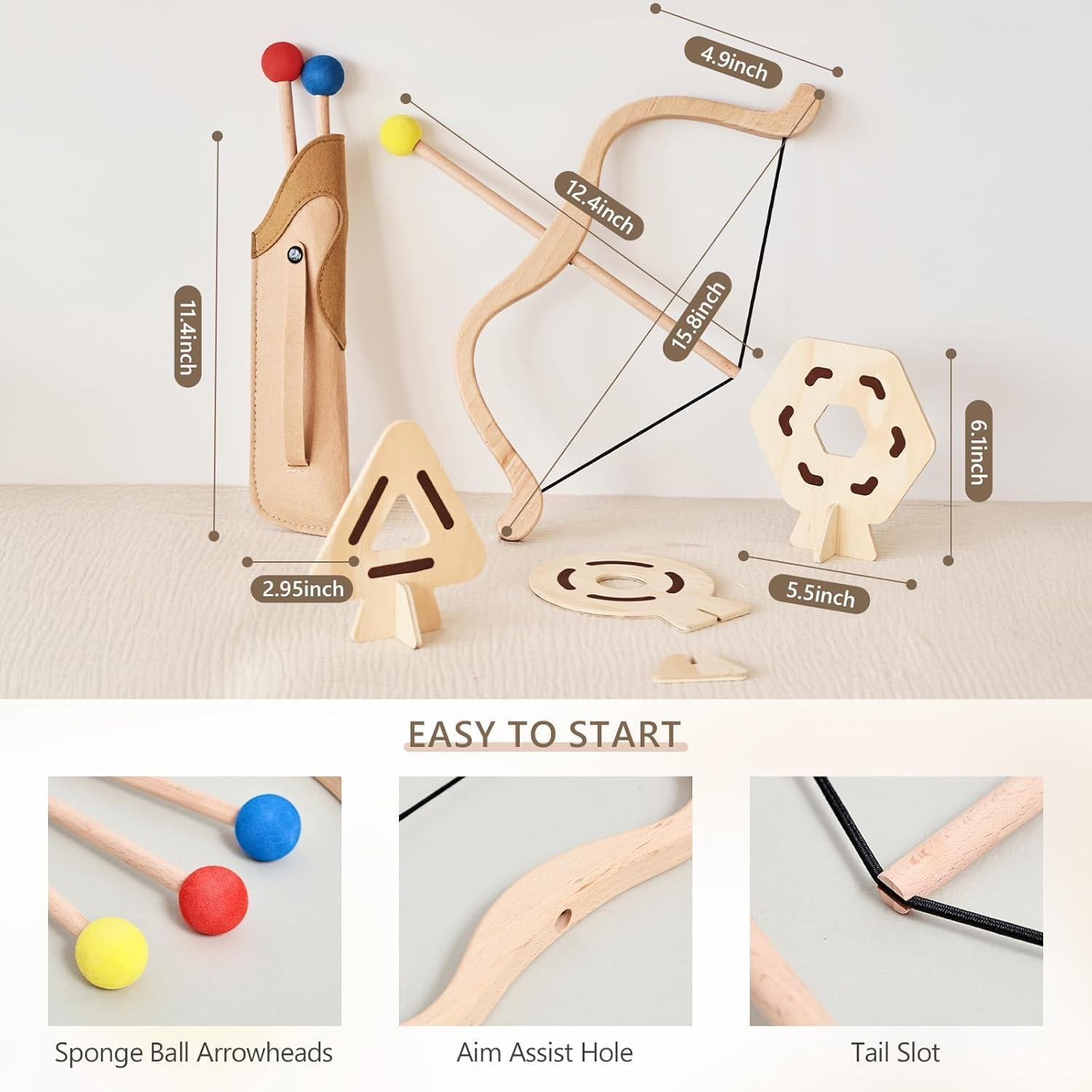 EERKEOD Kids Bow and Arrow Wooden Archery Toy Set for Kids Ages 3+ Bow and Arrow Set Includes 3 Arrows 3 Targets Quiver Indoor and Outdoor Toys for Children Boys Girls image number 1