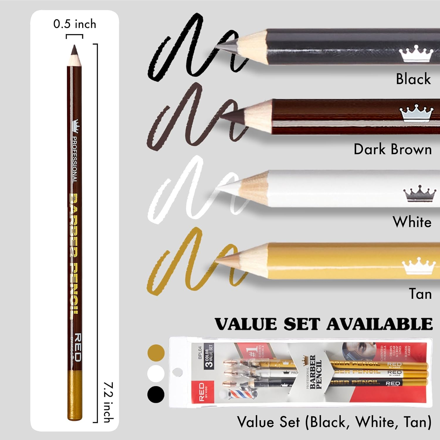 Red by Kiss 3PCS Barber Pencil with Built-In Sharpener Edge Hairline Razor Trace Pencils Beard Guide Beard and Hairline Outliner Pencils, Beard Shaping Pencils for Men (White-5Pcs)