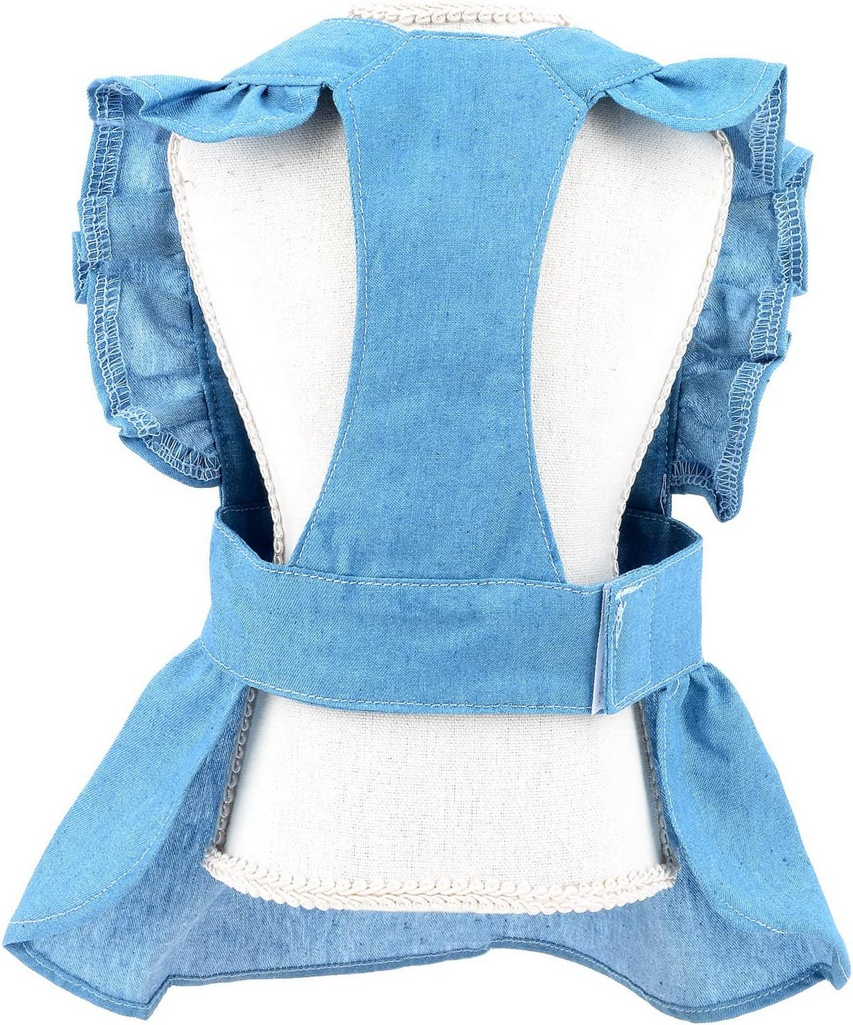 SMALLLEE_LUCKY_STORE Dog Denim Harness Dress, Ruffles Puppy Princess Dress for Small Medium Dog Cat Girls Adjustable Pet Jean Skirt with D-Ring Female Dog Clothes Summer Apparel,Light Blue,S image number 4