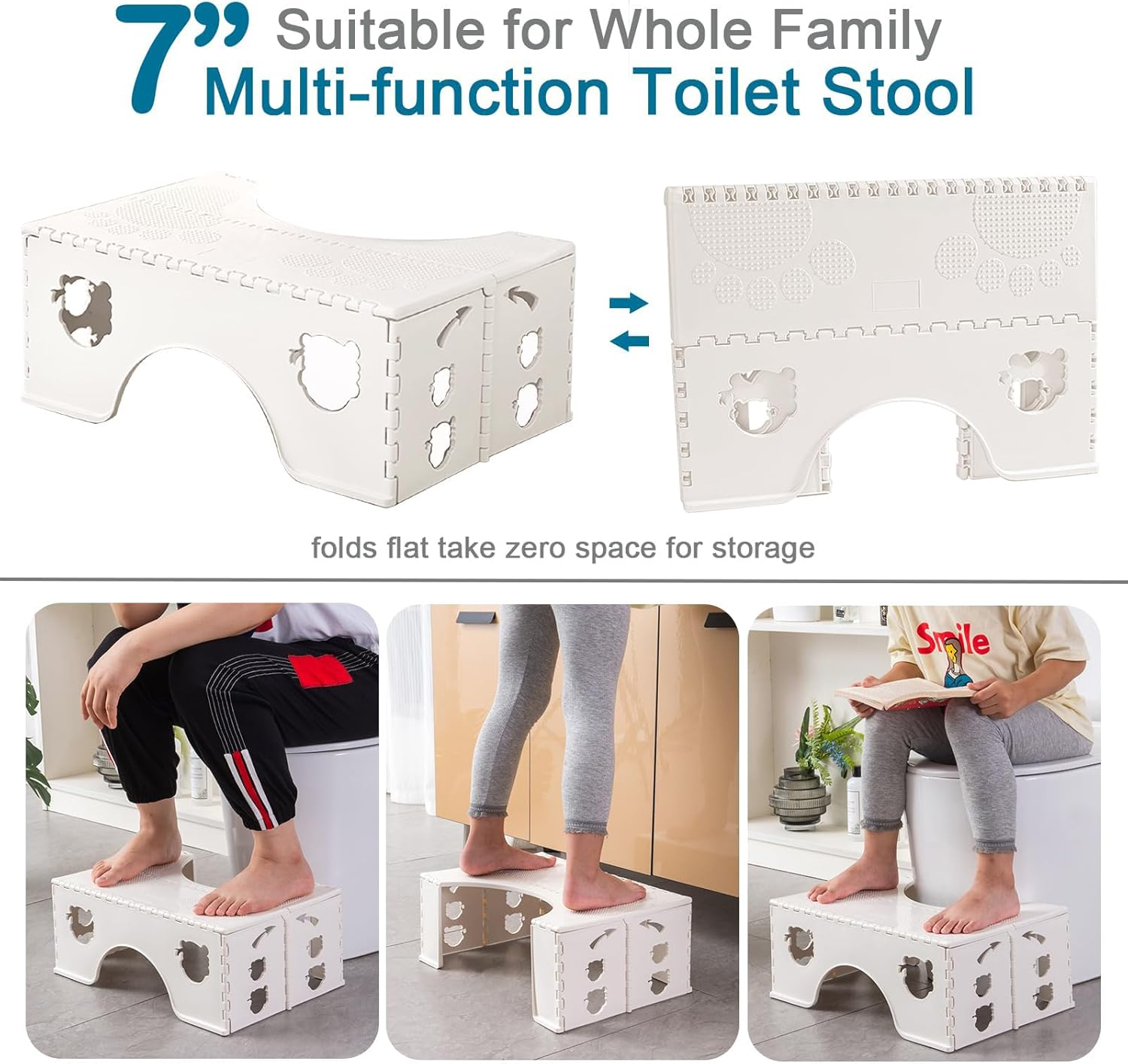 Foldable Toilet Stool Poop Stool for Adults & Kids, Bathroom Foot Stool with Anti-Slip Surface, Sturdy Plastic Design, Improves Squatting Posture for Constipation Relief image number 4