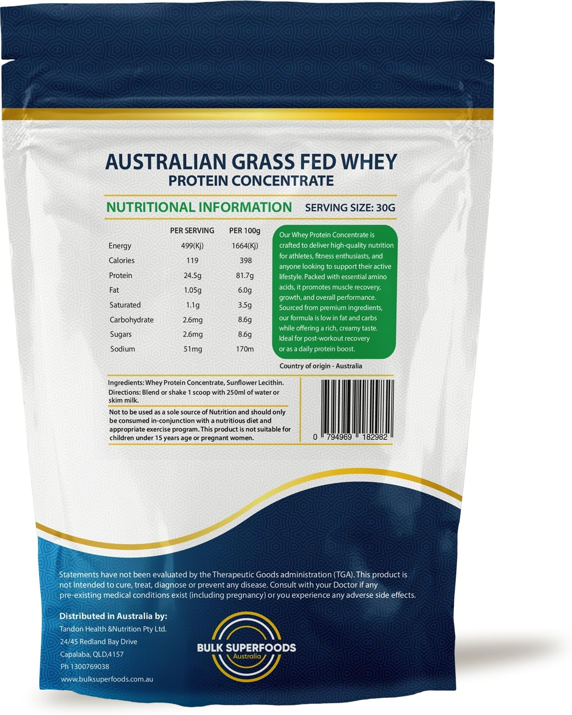 Australian Whey Protein Concentrate 1Kg by Bulk Superfoods