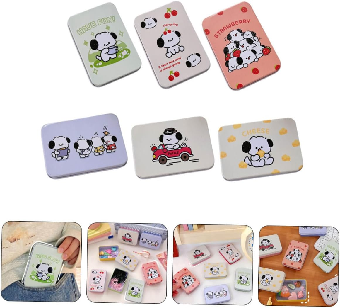 OATIPHO 6Pcs Cartoon Tinplate Storage Box Set Small Desktop Metal Organizer Multipurpose Candy Holder Trinket Container for Office and Home image number 1