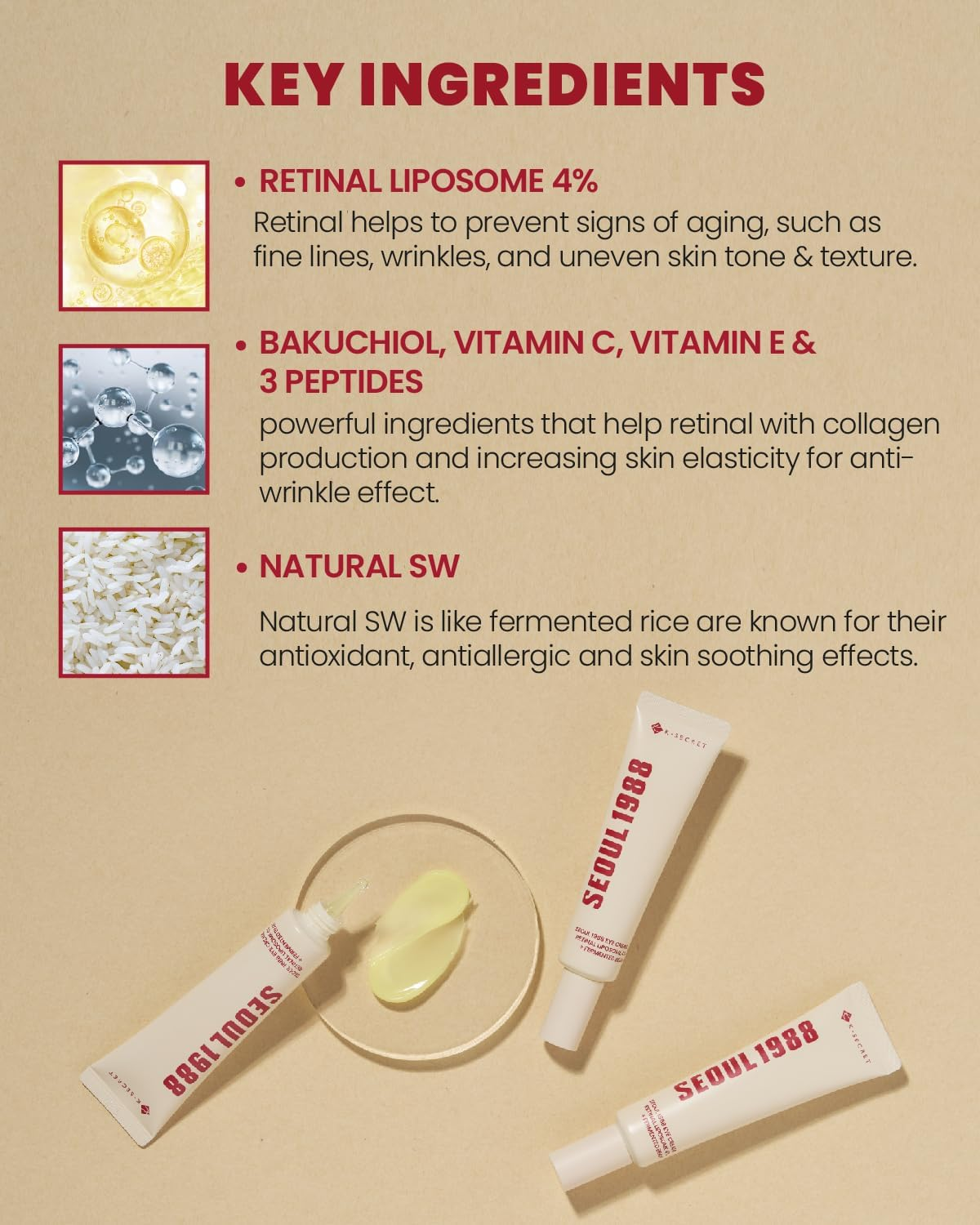 KSECRET SEOUL 1988 Eye Cream : Retinal Liposome 4% + Fermented Bean, 30Ml/1.01 Fl.Oz. image number 3