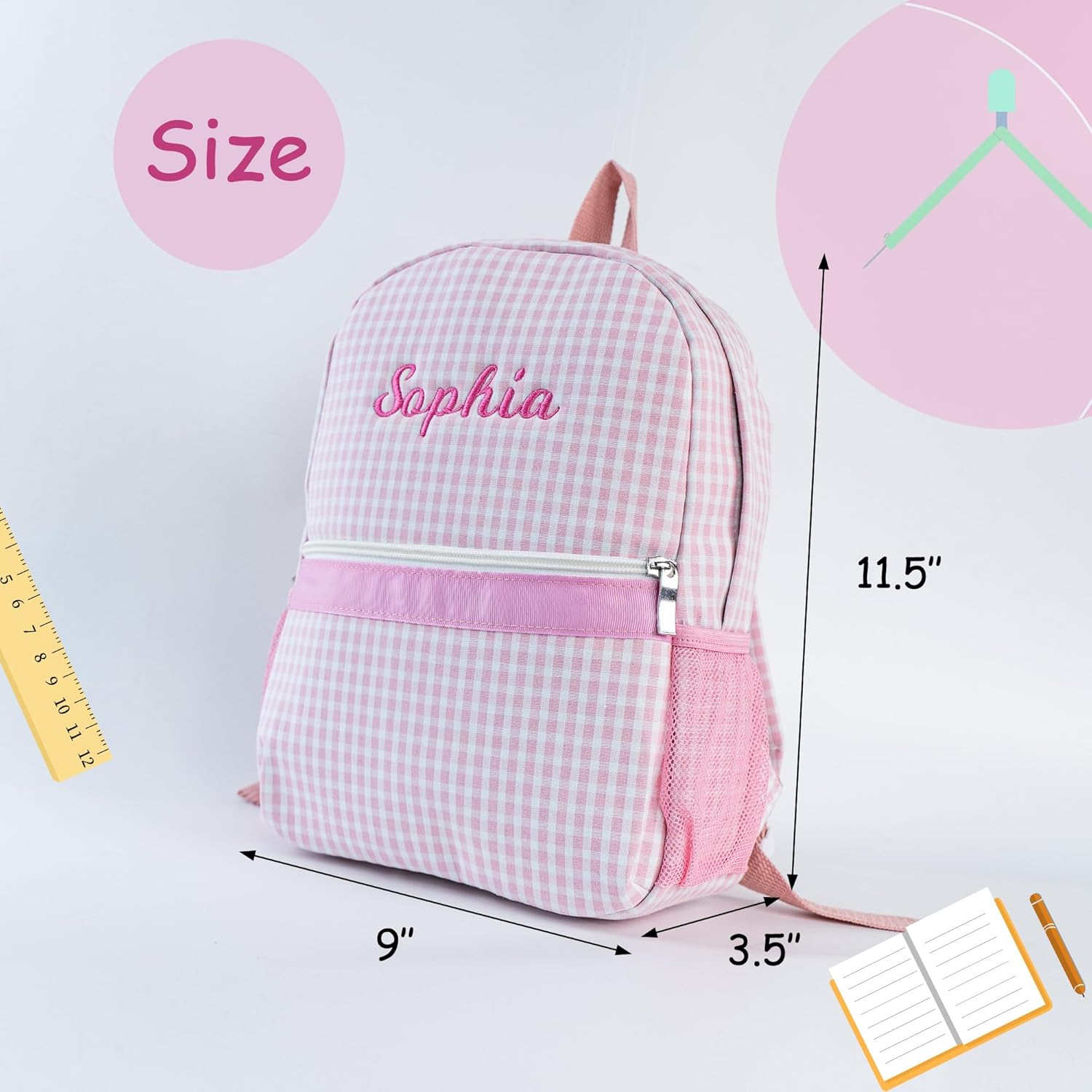 MT WORLD Daycare Backpack Personalized Checkered Seersucker Backpack with Embroidered Name - Blue image number 3