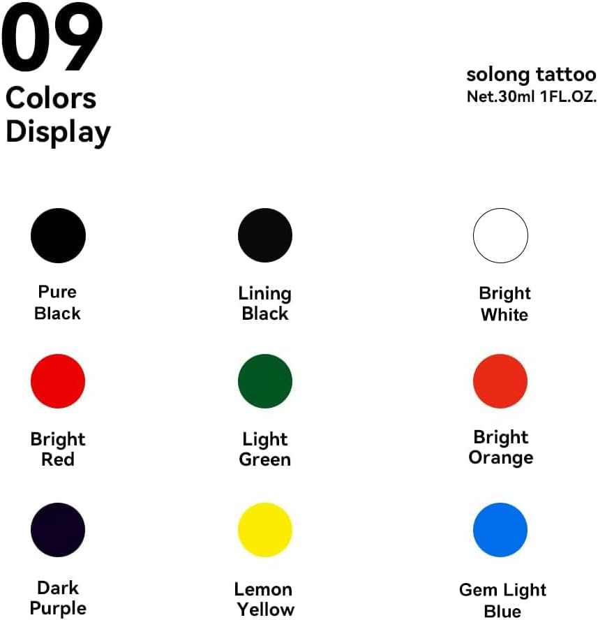 Solong Tattoo 9PCS Tattoo Ink Color Set, 1Oz (30Ml) Tattoo Supply USA Pigment Kit Ink Set TI302S-30-9 image number 3