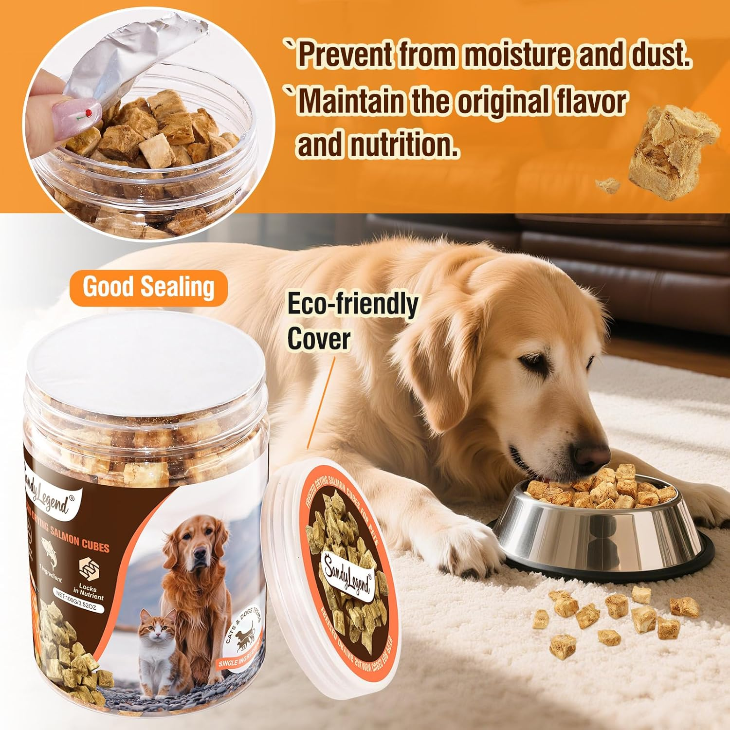 100G Freeze Dried Salmon Cat Treats, Salmon Cat Treats, Tasty Cat Snacks Hypoallergenic Grain Free High in Protein image number 6