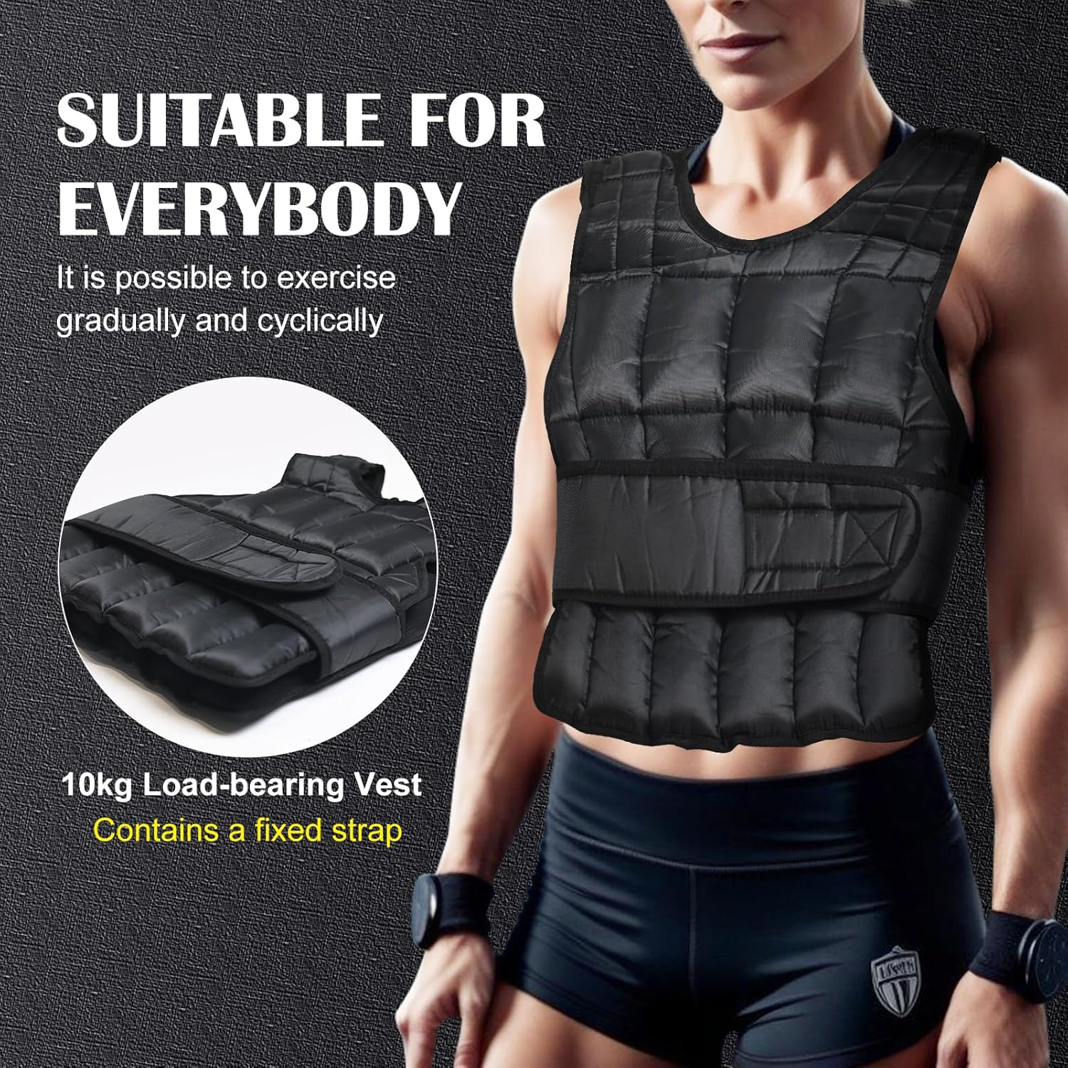 Professional Weighted Vest with 38 Weight Packs - Adjustable Weight Jacket for Men & Women,10Kg/15Kg/20Kg Exercise Vest Ideal for Strength Training, Marathon Running, Jogging, Home Fitness & Cardio - 15Kg-Black image number 2