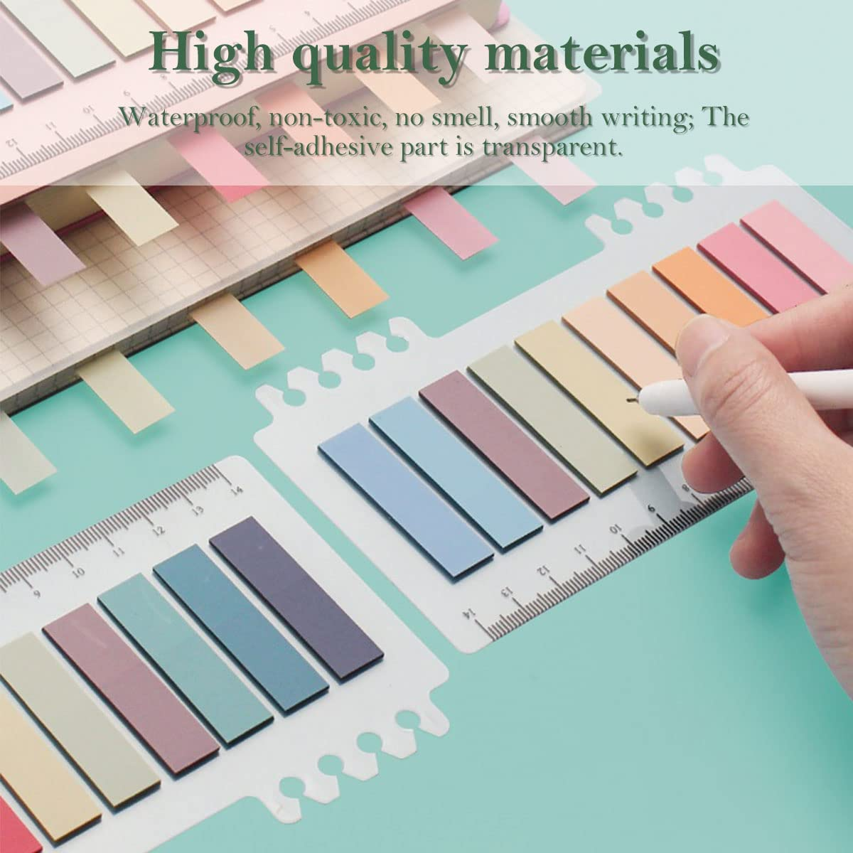 US 1200Pcs Sticky Note Tabs 60 Colors Writable Page Sticky Notes Waterproof PET Page Markers with Ruler Transparent Self-Adhesive Classify File Label Memo Stickers for Office School(Morandi) image number 2