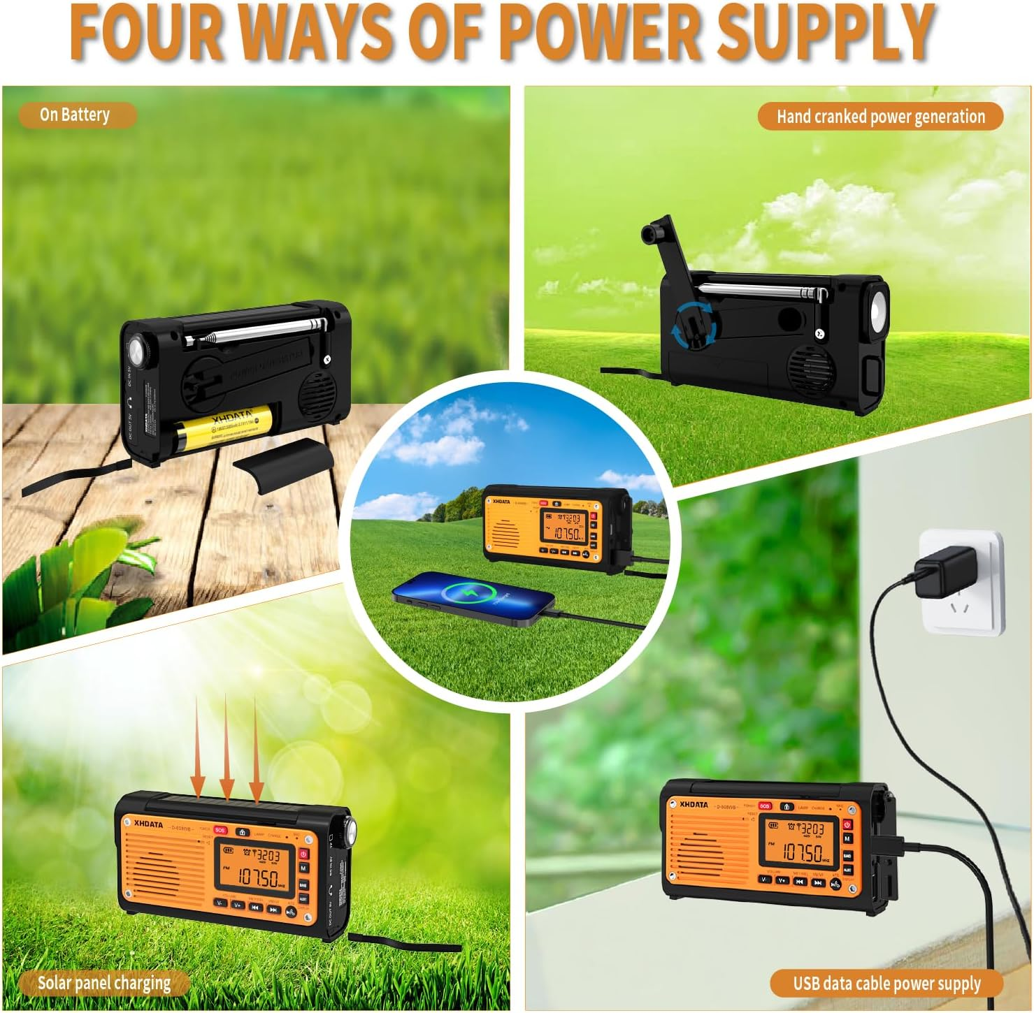 XHDATA D-608WB Portable Emergency Crank AM FM SW Radio with 3000Mah Reading Lamp, USB, Solar Power with LED Torch for Home & Outdoor Emergency,Camping image number 1