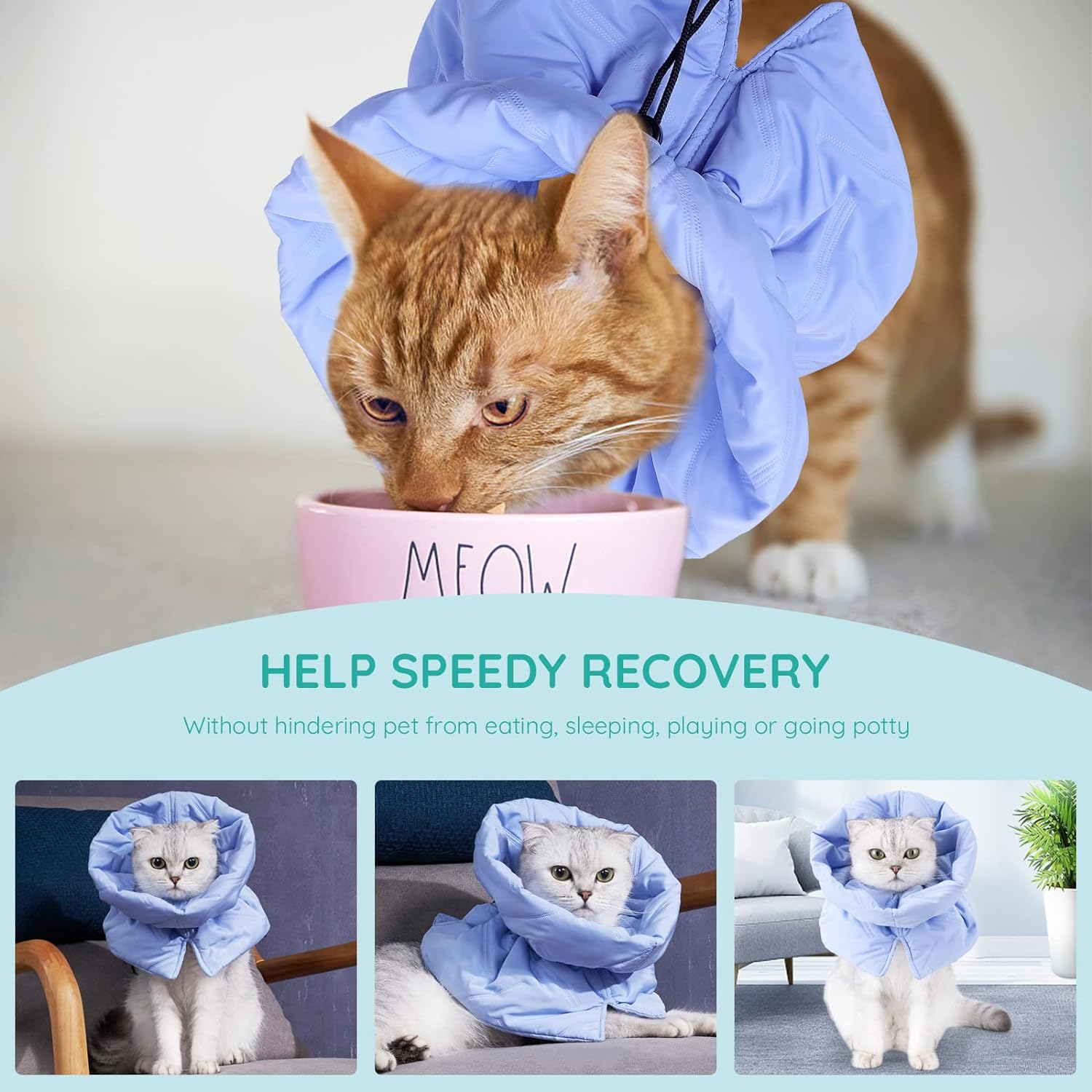 Cat Recovery Collar, Soft Adjustable Cat Cone Alternative, Lightweight Waterproof Fasteners Collars for Cats Kittens Puppies, after Surgery Stop Licking and Daily Use (Blue, M(Neck7.9-13.8"))