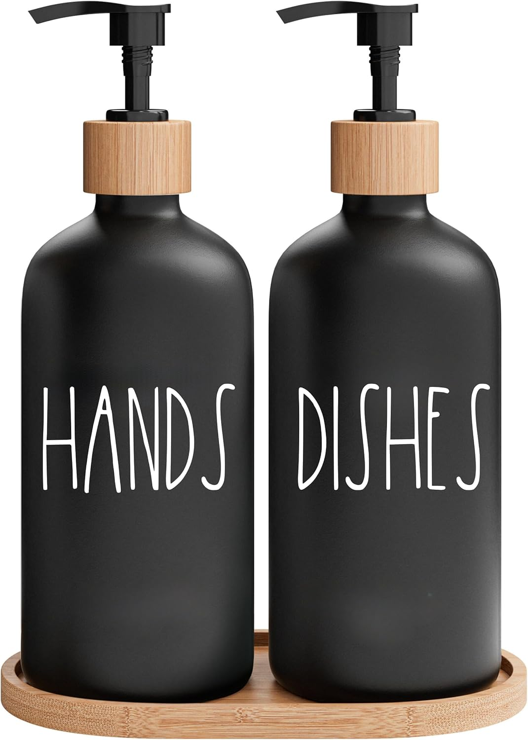 Brighter Barns Hand and Dish Soap Dispenser for Kitchen Sink by - Farmhouse Kitchen Soap Dispenser Set with Tray - Glass Soap Dispenser - Modern Boho Farmhouse Kitchen Decor (Black) - Black White Hd image number 2