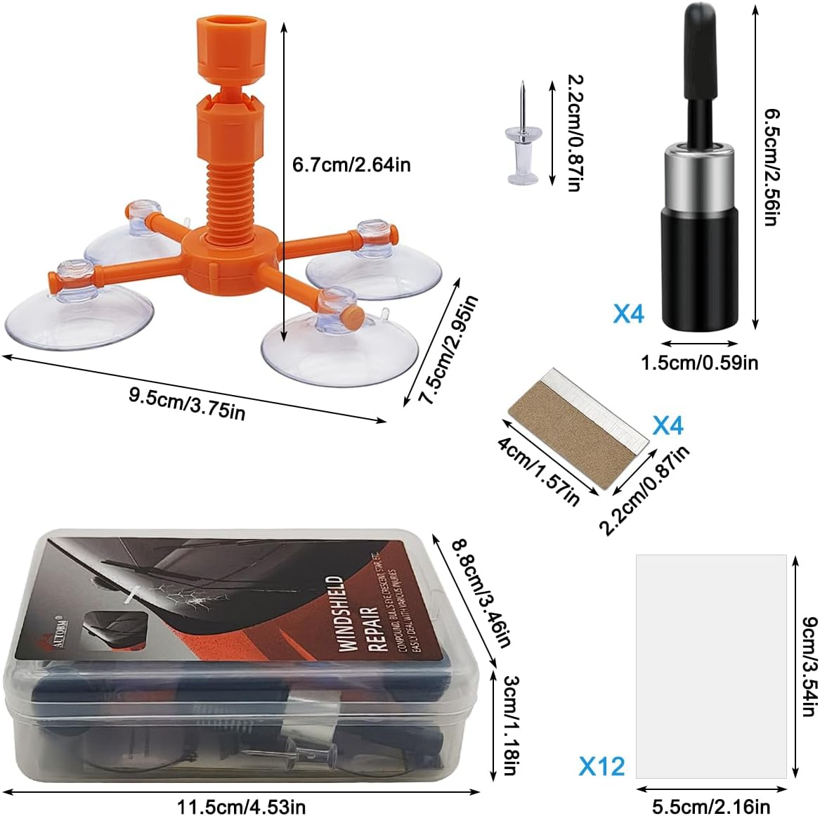 Yucool Windshield Glass Repair Kit, 4 Pcs Car Glass Repair Kit, Quick Fix for Chips, Cracks and Scratches on Car Windshield image number 4