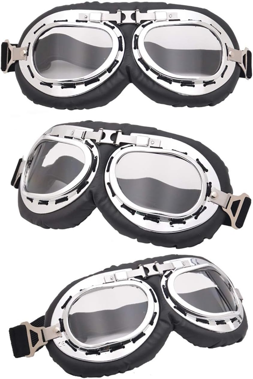 Peicees Vintage Aviator Hat and Goggles Costume Accessories Winter Snowboard Fur Ear Flaps Trooper Trapper Pilot Cap Motorcycle Goggles for Men Women Kids Youth - Green Hat+White Frame/Clear Lens image number 5