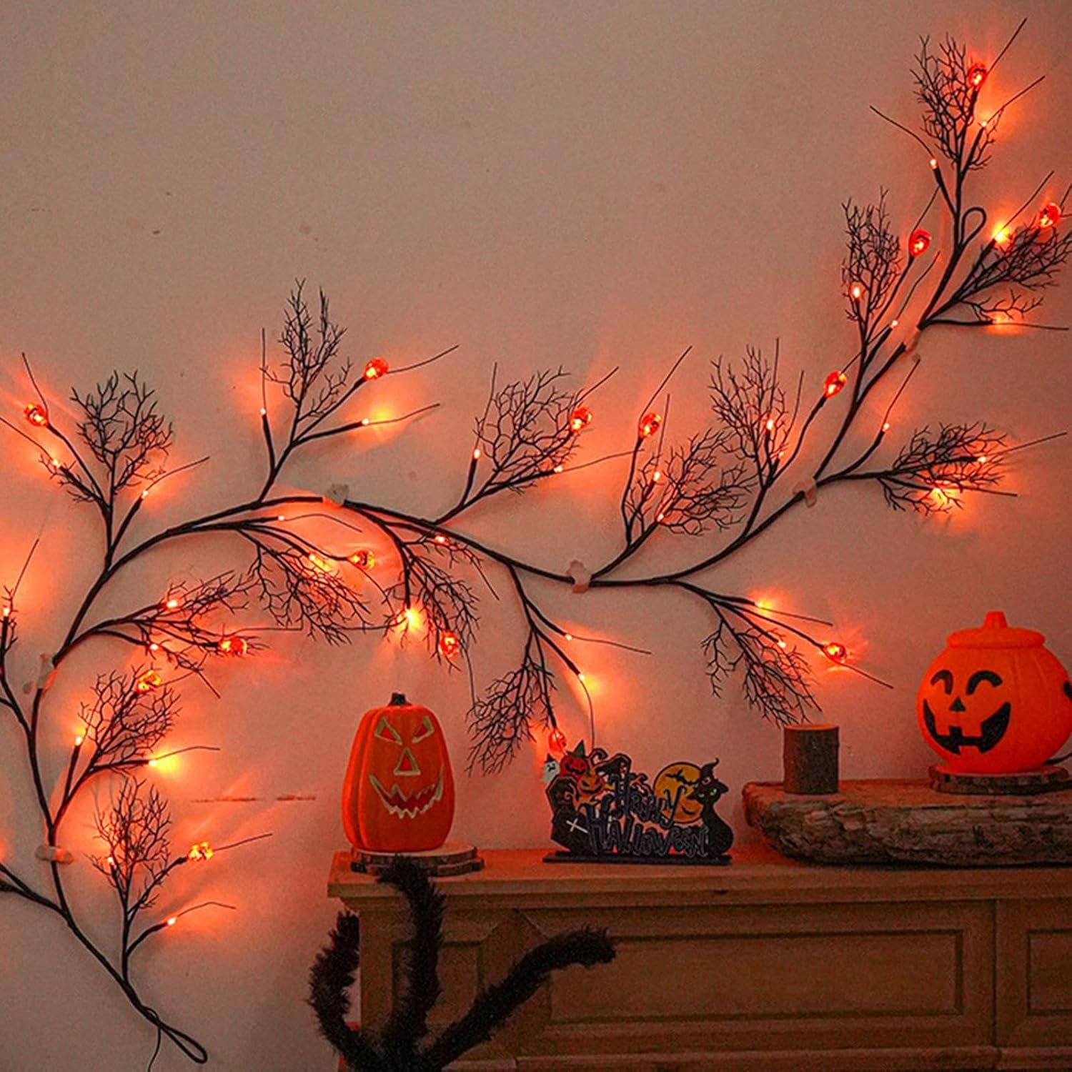Halloween Door Garland with Lights | Halloween String Lights with Pumpkin,Decorative Lamp for Farm Party Pathway Dormitory Patio Haunted House Backyard Apartment image number 4