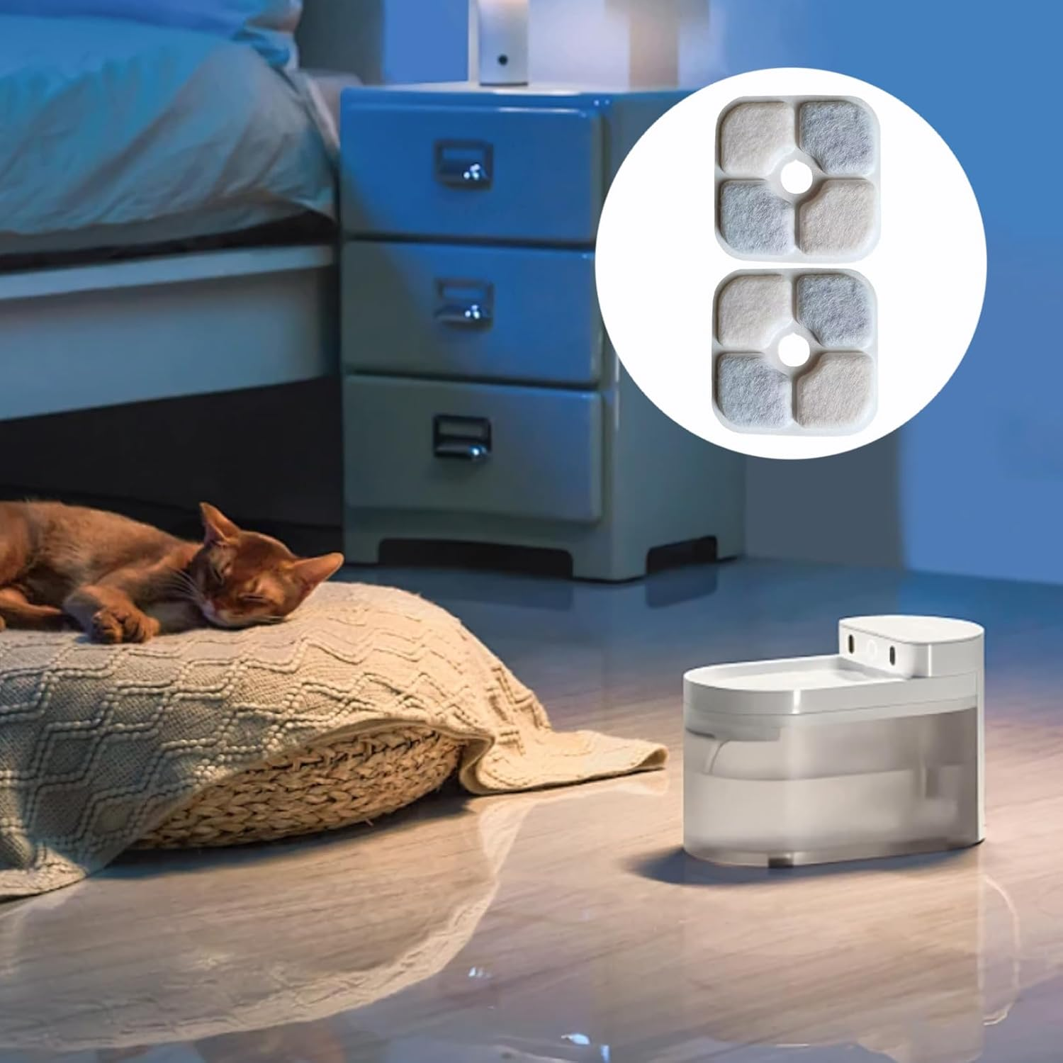 Pack of 8 Cat Fountain Filter, Cat Fountain, Triple Filter System Replacement Filter with Resin and Activated Carbon, Fontaine Replacement Filter, 8.4 X 8.4 Cm, for Catit Pixi Drinking Fountain And image number 2