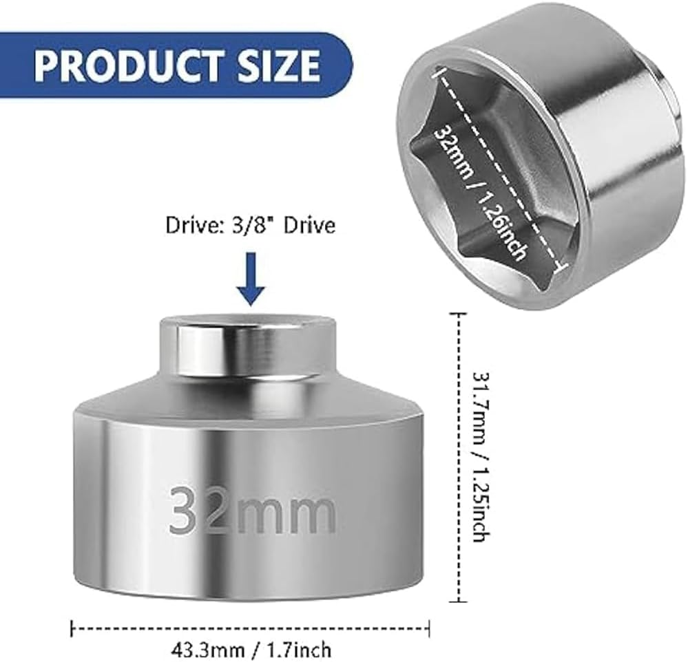 Zicojia 32Mm Socket-Oil Filter Wrench Tool,Steel Quickly Oil Filter Removal Tool,3/8Inch Drive Oil Filter Socket Tool Easy Install Easy to Use image number 5