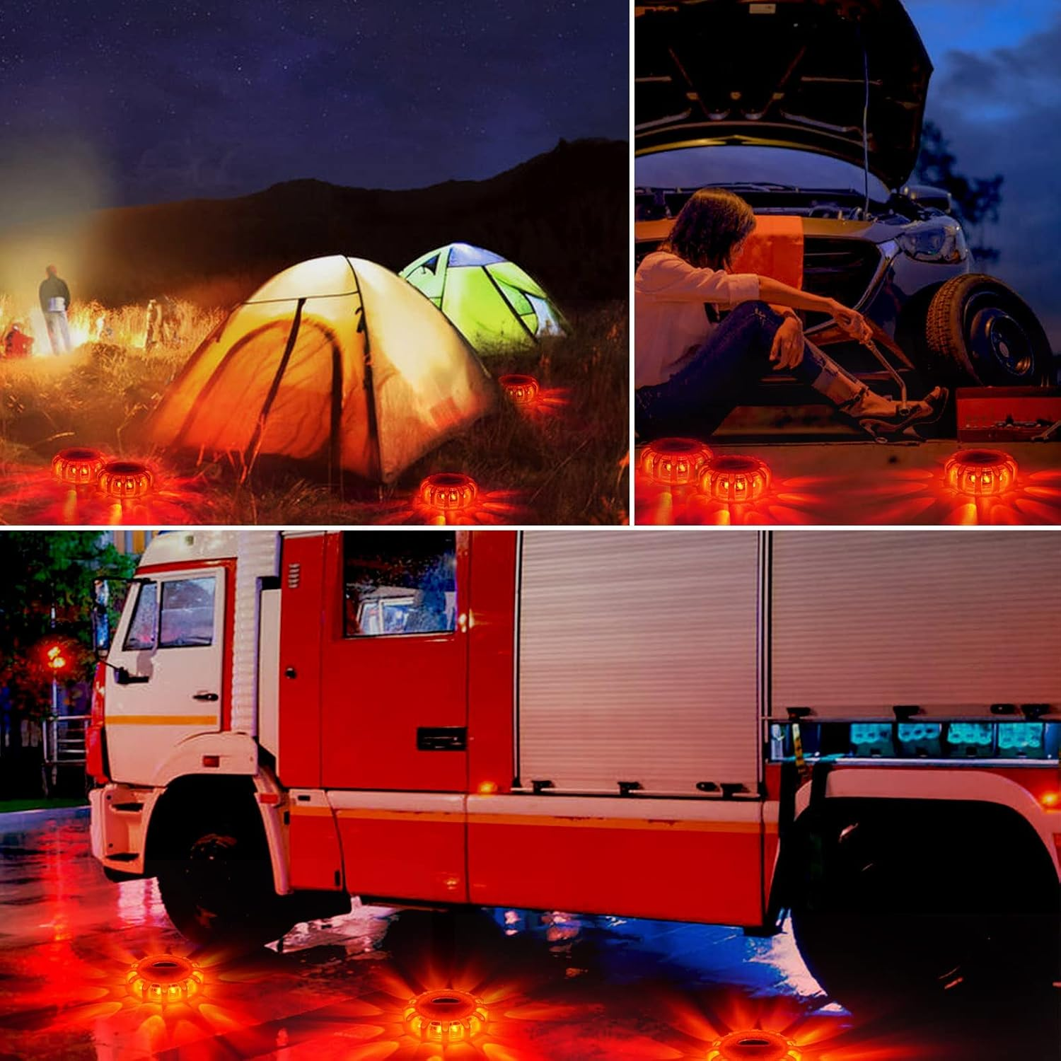 LED Road Flares Safety Flashing Warning Lights, Magnetic Base Hook Carrying Bag 9 Flash Modes, for Car Truck Boat 3Pack(Batteries Not Included) Orange