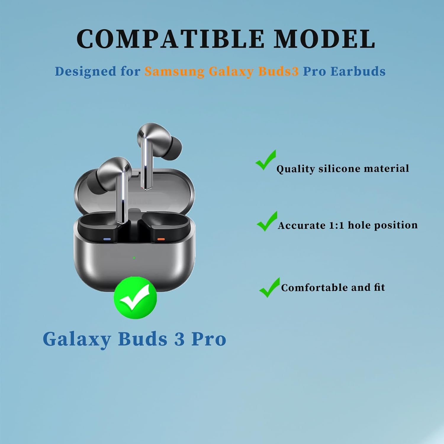 Galaxy Buds 3 Pro Replacement Ear Tips, Premium Silicone Earbuds with Cleaner Kit for Samsung Buds 3 Pro Earbuds, Secure Fit(Black) - Translucent Orange+Cleaning Kit image number 7