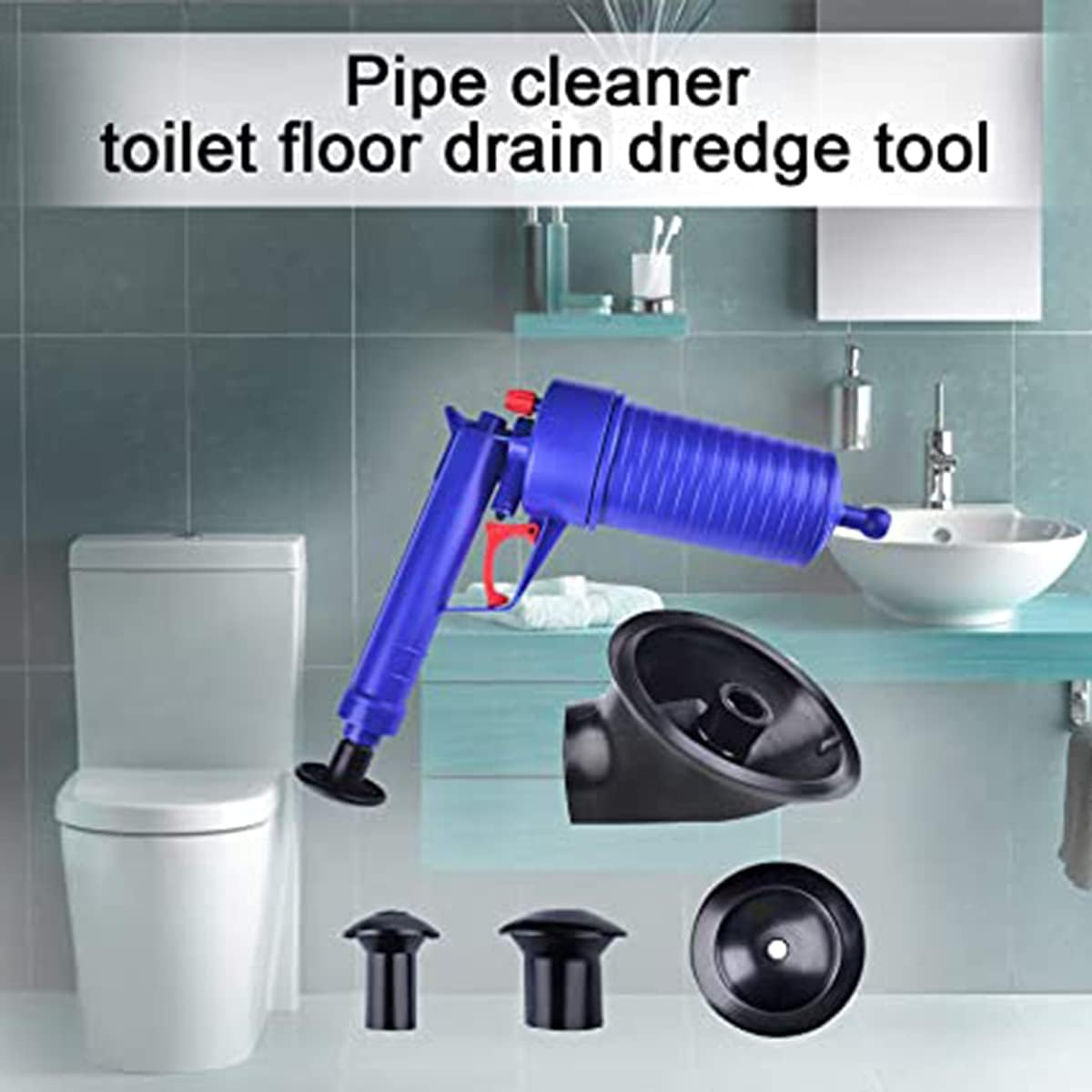 Toilet Plunger Set Drain Clog Remover Tool Tub Drain Cleaner Opener Air Drain Blaster Gun Bellows Plunger Pump for Sink Bath Toilets Bathroom Shower Kitchen Clogged Pipe Bathtub 4 Suckers image number 4