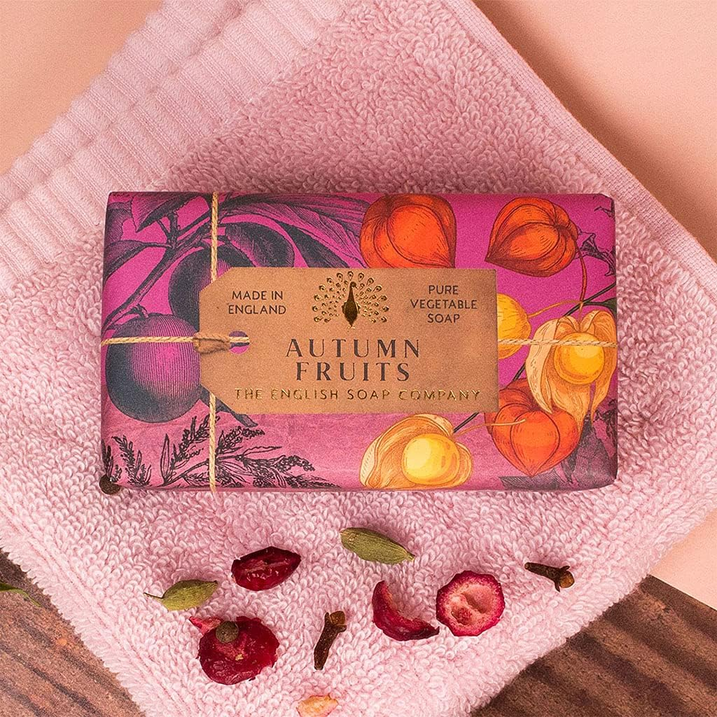 The English Soap Company Anniversary Wrapped Soap Bar, Fruit Shea Butter Soap Bar, Moisturising Soap Bar for Face and Body, Autumn Fruits Scent 190G image number 3