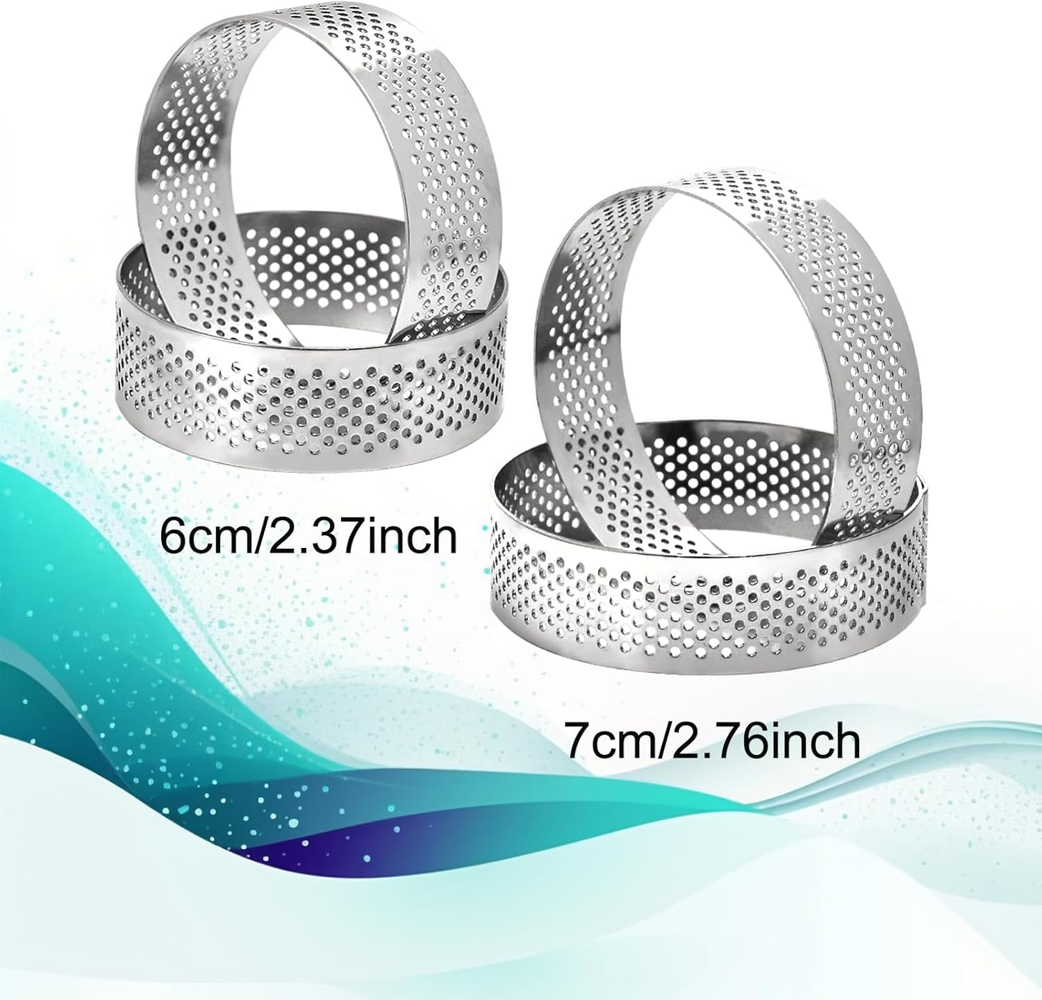 10 Pcs 2.76 Inch 304Stainless Steel Tart Ring, Heat-Resistant Perforated Cake Mousse Ring, round Ring Baking Doughnut Tools (7Cm) image number 6