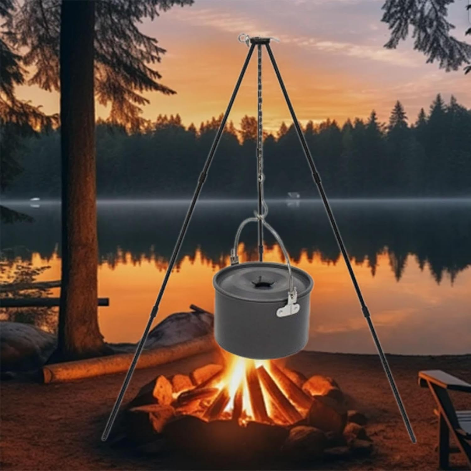 Perfk Camping Tripod Campfire Cooking Accessories Camping Equipment Campfire Tripod with Hanging Chain for Picnic Hiking Garden BBQ image number 5