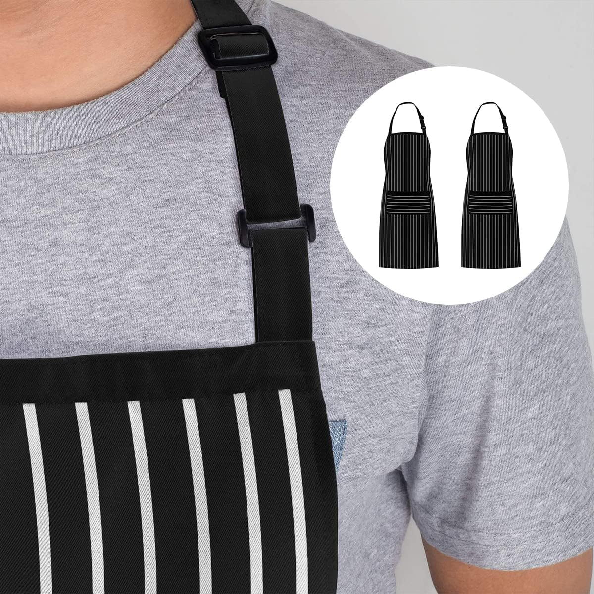 BEZANU Kitchen Cooking Aprons, 2 PCS Unisex Bib Aprons with Pockets for Men, Women, BBQ, Painting, Gardening, Baking (Stripe Style) image number 4