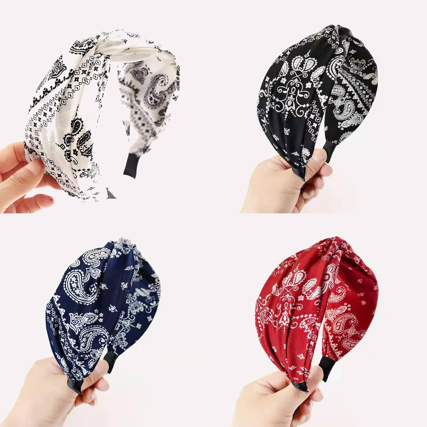 Pack of 4 Wide Paisley Headbands, Women'S Hair Bands with Knots, Vintage Rockabilly Headbands, Wide Knot Turban, Elastic Hair Bands, Non-Slip Hair Accessories, Hair Accessories for Women and Girls image number 2