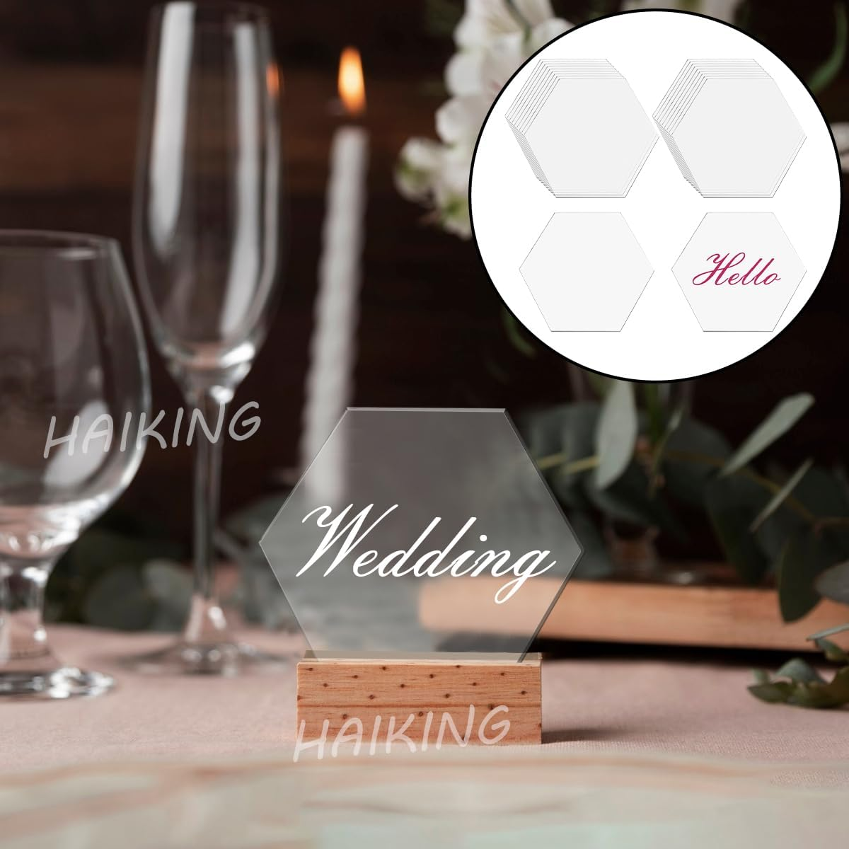 Hexagon Shape Name Cards, 20 Pcs Clear Acrylic Name Place Cards for Wedding, Birthday Party, Banquet Events (8CM) image number 6