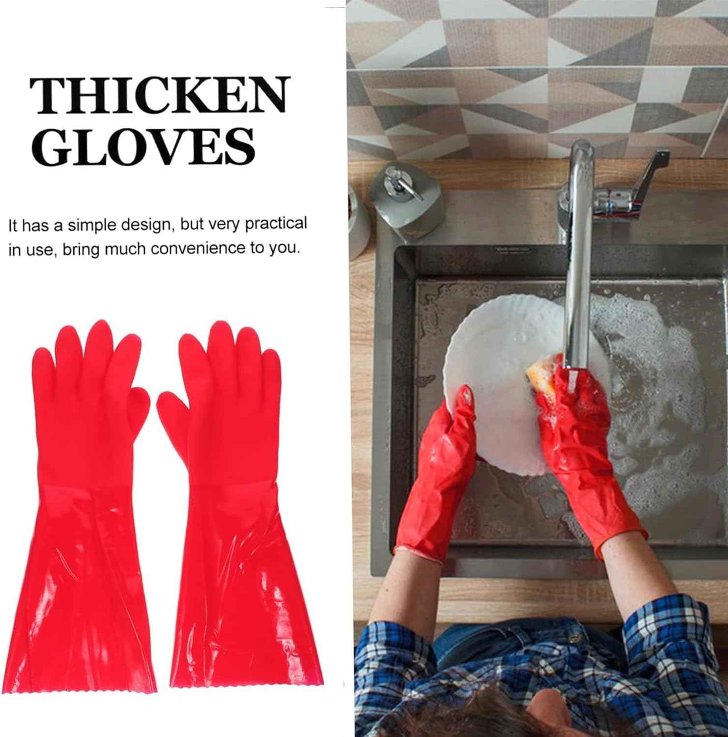 OZBEE 3 Pairs Long PVC Kitchen Cleaning Gloves Dishwashing Household Cleaning Gloves with Cotton Lining Non Slip Waterproof for Safety Purpose | Reusable for Household Use | 45 Cm image number 6