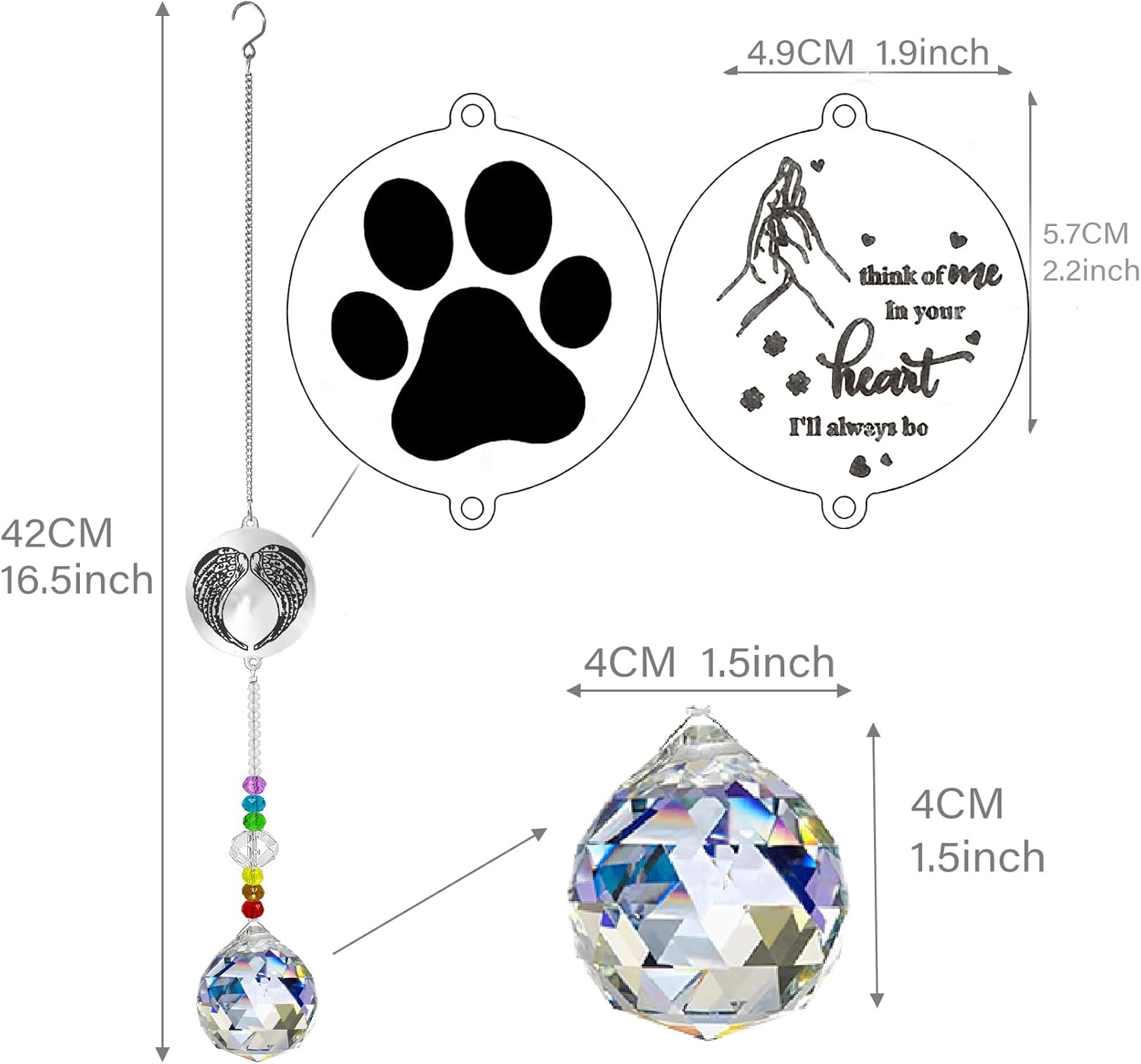 Peili Dog Memorial Gifts for Loss of Dog, Pet Paw Print Sympathy Gifts Crystal Window Suncatcher,Bereavement Gift Sun Catcher,Dog Remembrance Gift Rainbow Maker,Pet Passing Away Loss Gifts (D) image number 2