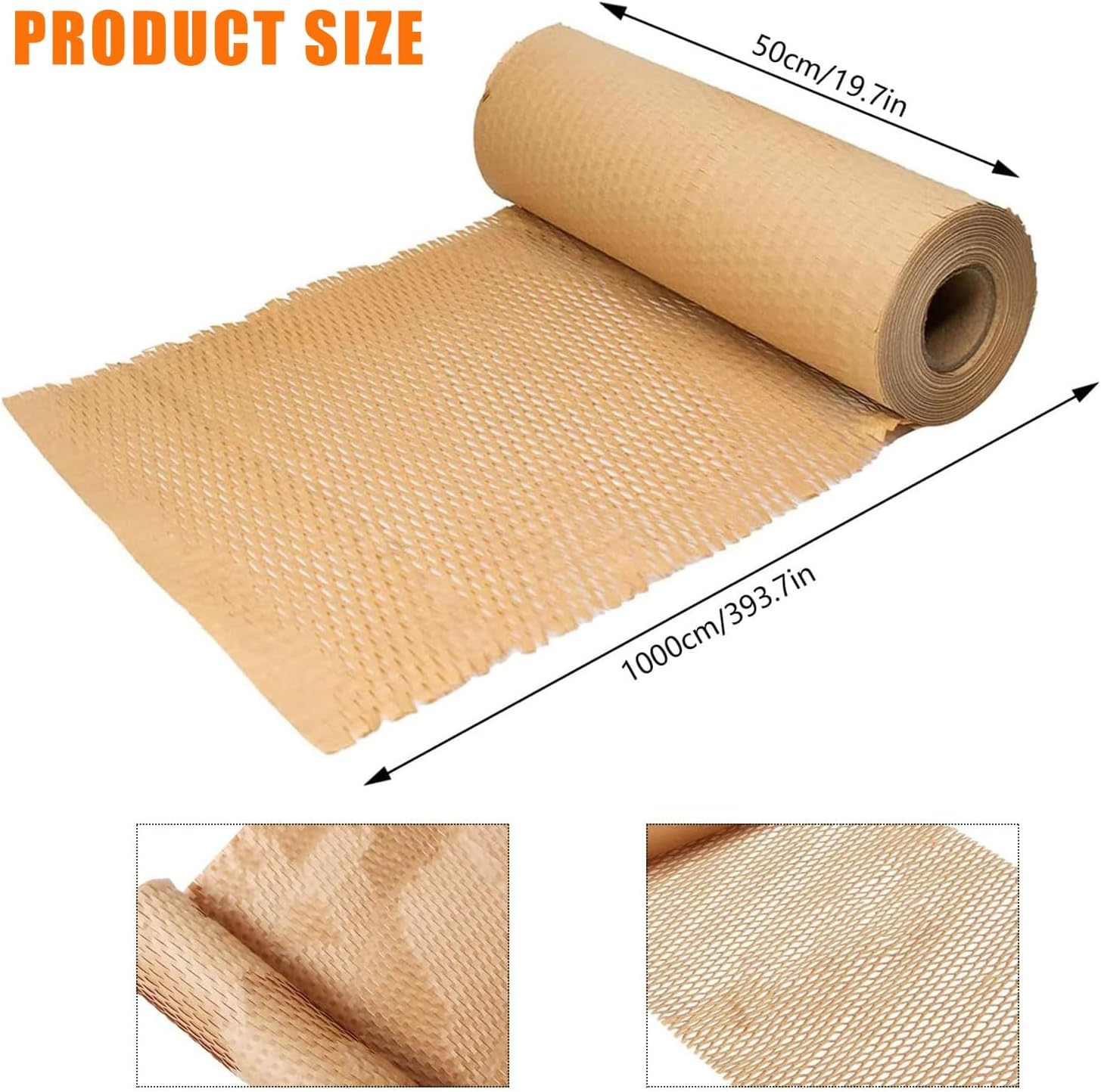 Honeycomb Packing Paper, 20"X394"/ 50X10M, Recyclable and Biodegradable Bubble Cushioning Wrap Roll for Moving Shipping Packaging, Brown Kraft Wrapping Paper Packing Material for Fragile Items