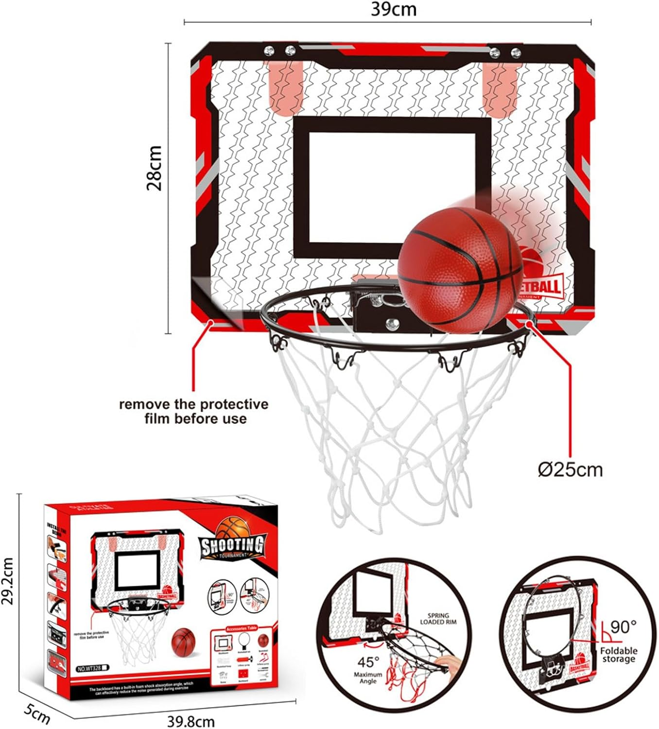 Portable Basketball Hoop for Teen, over the Door Basketball Hoop with Scoreboard and Sounds and 4Pcs Basketballs, Kids Indoor Sport Game