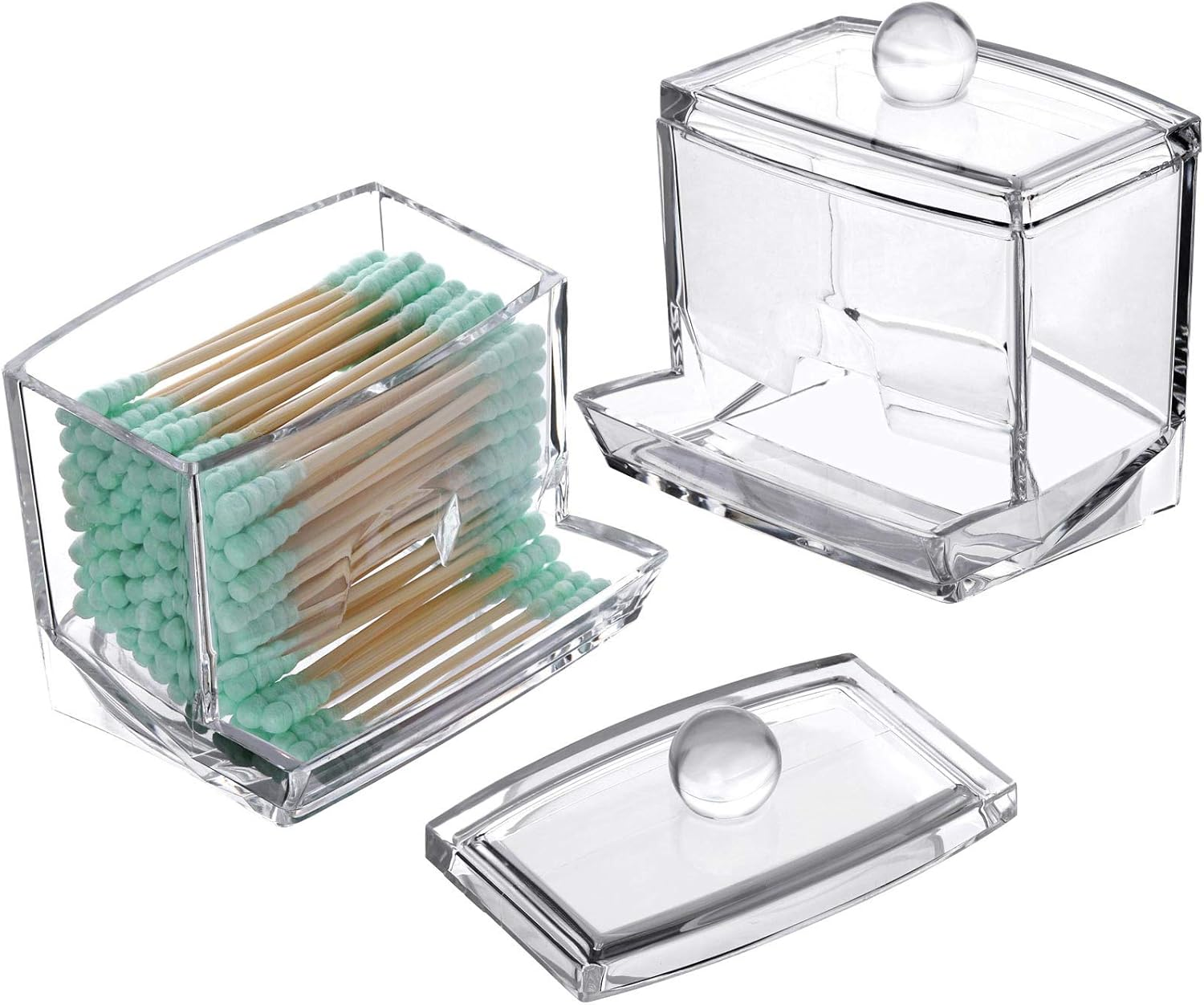 Tbestmax Cotton Swab Holder, Qtip Cotton Buds Dispenser, Square Bathroom Jar Organizer for Storage - Easy Take 1 Pcs