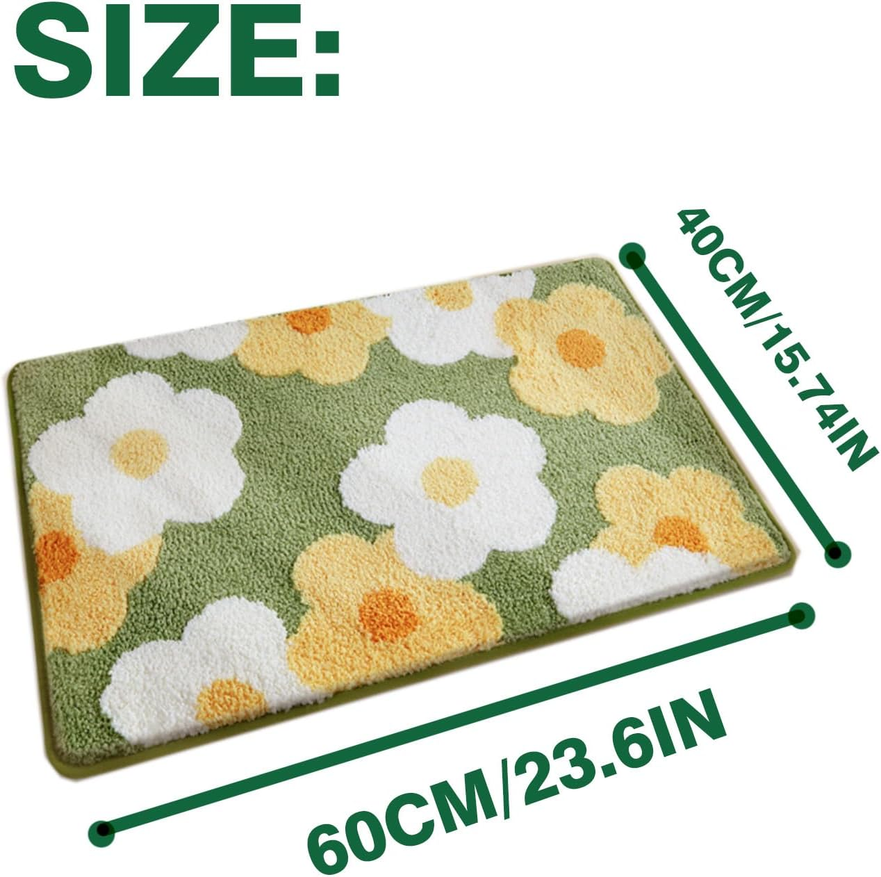 Green Floral Bath Mat ，Microfiber Moss Bathroom Rug15.7''W X 23.6''L ，Non Slip Washable, Modern ，Shaggy Bathroom Shower Floor Mat Absorbent，Ultra - Soft 3D Microfiber Mat image number 1