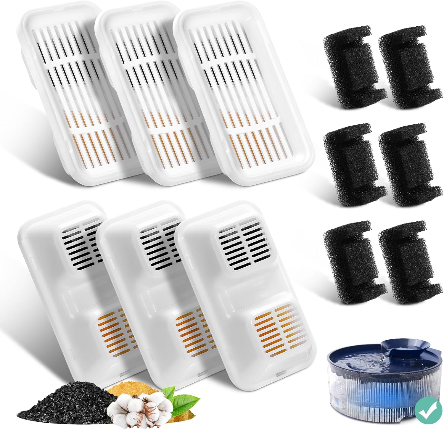 BFLICROY 12 Pack Replacement Filters for 169Oz/5L Dog Fountain, Multiple Filtration Dog Water Fountain Filter, Pet Fountain Filter, Cat Water Fountain Filter Replacement image number 1