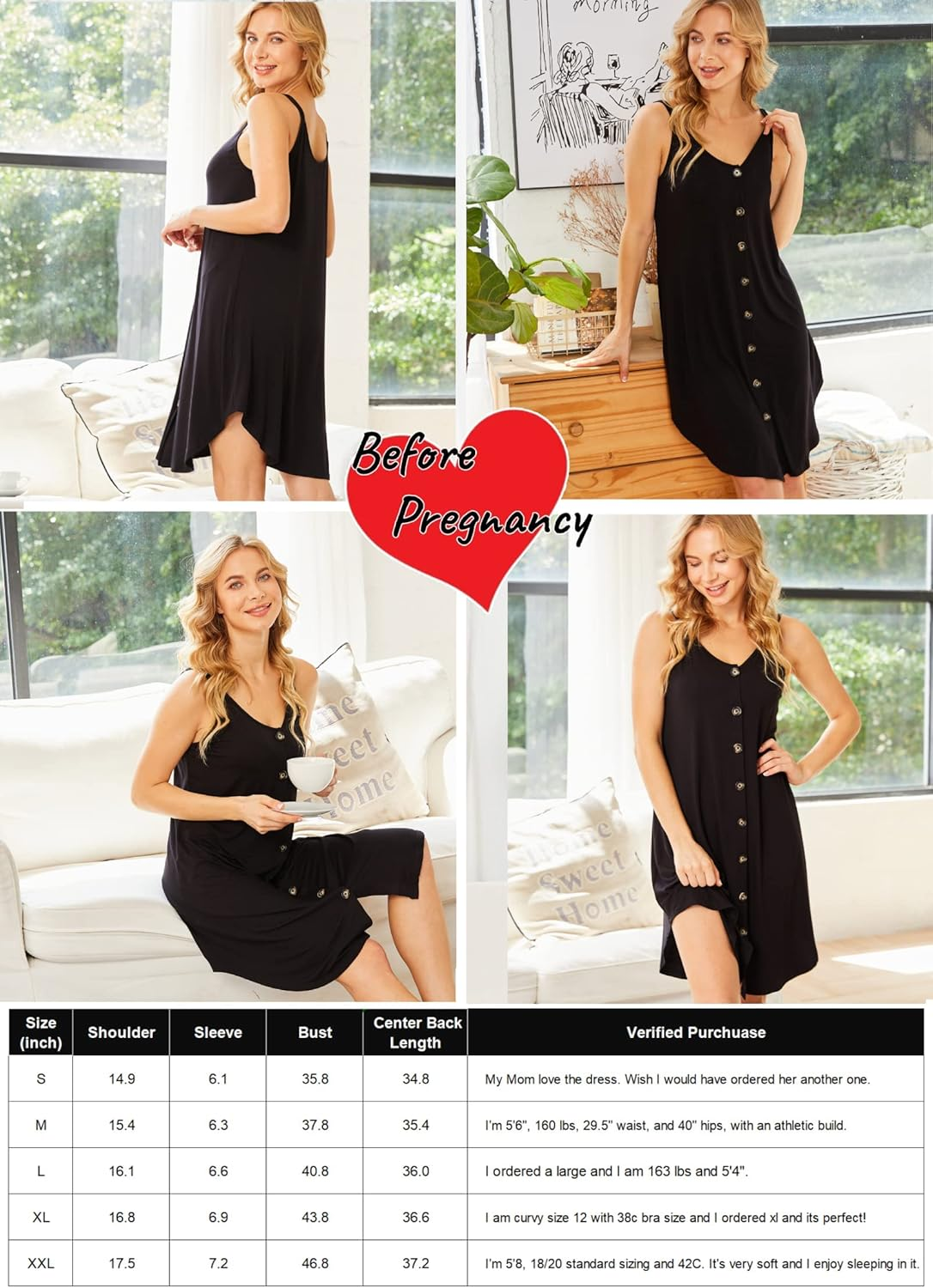 Ekouaer Nursing Nightgown Women'S Maternity Dress Button down Nightdress Sleeveless Breastfeeding Sleepwear Hospital Gown image number 2