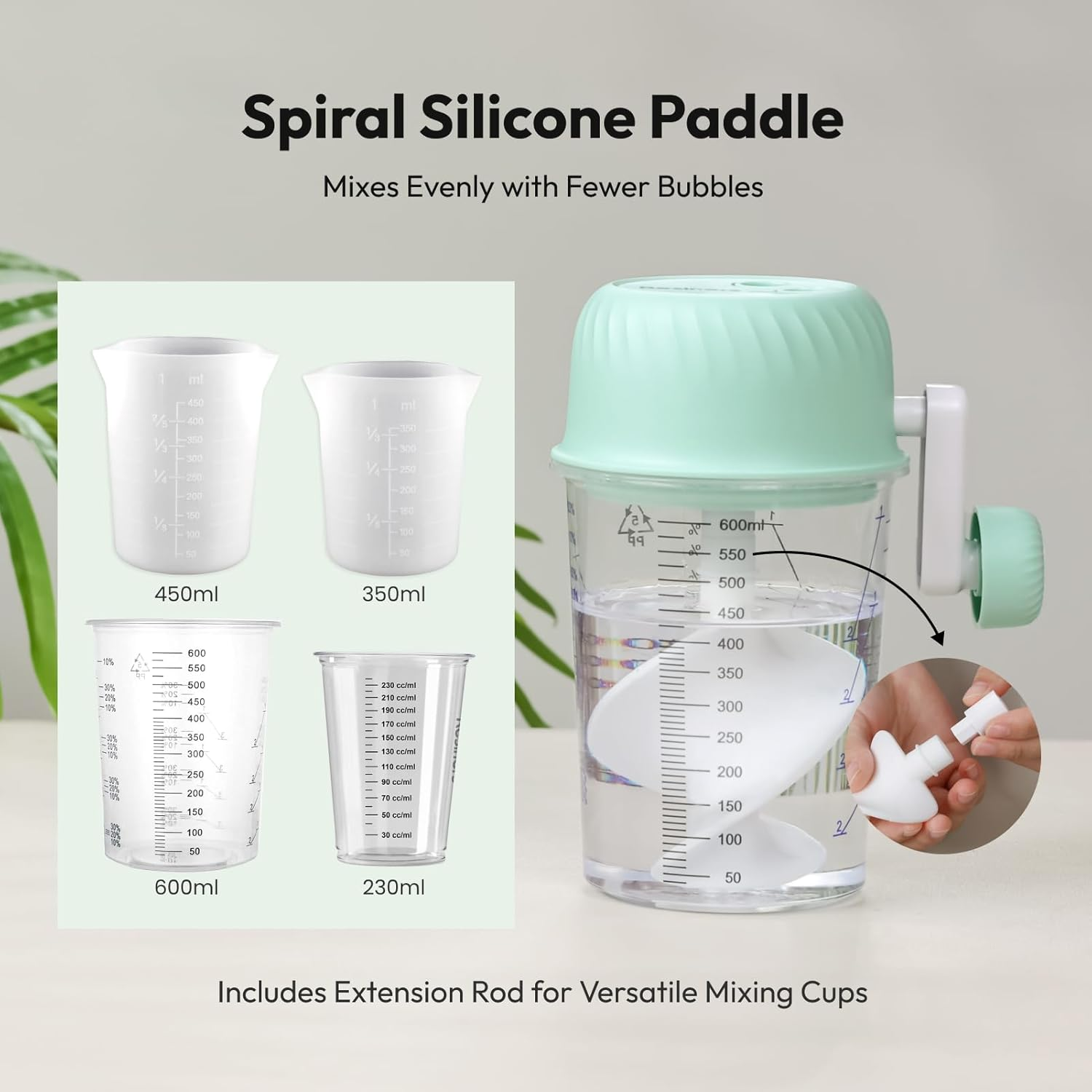 Resiners Resin Mixer, Hand-Crank Epoxy Mixer Paddle Silicone Mat Mixing Cup Kit, 3 Speeds Adjustable, Minimum Bubbles, Easy Clean, Epoxy Resin Stirrer Sticks Tool Supplies for Mold Casting, DIY Crafts image number 4