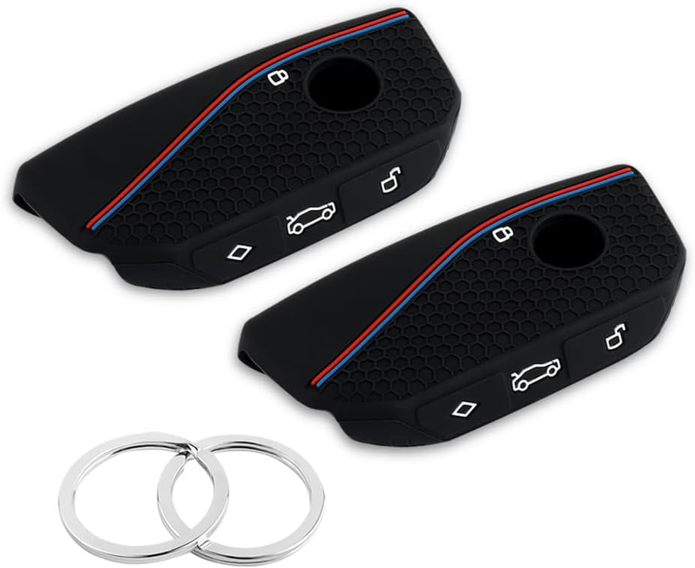 Compatible with BMW Key Fob Cover,2Pcs Car Key Fob Protector with 2PCS Rings Reduces Key Scratches,Silicone Car Key Cover