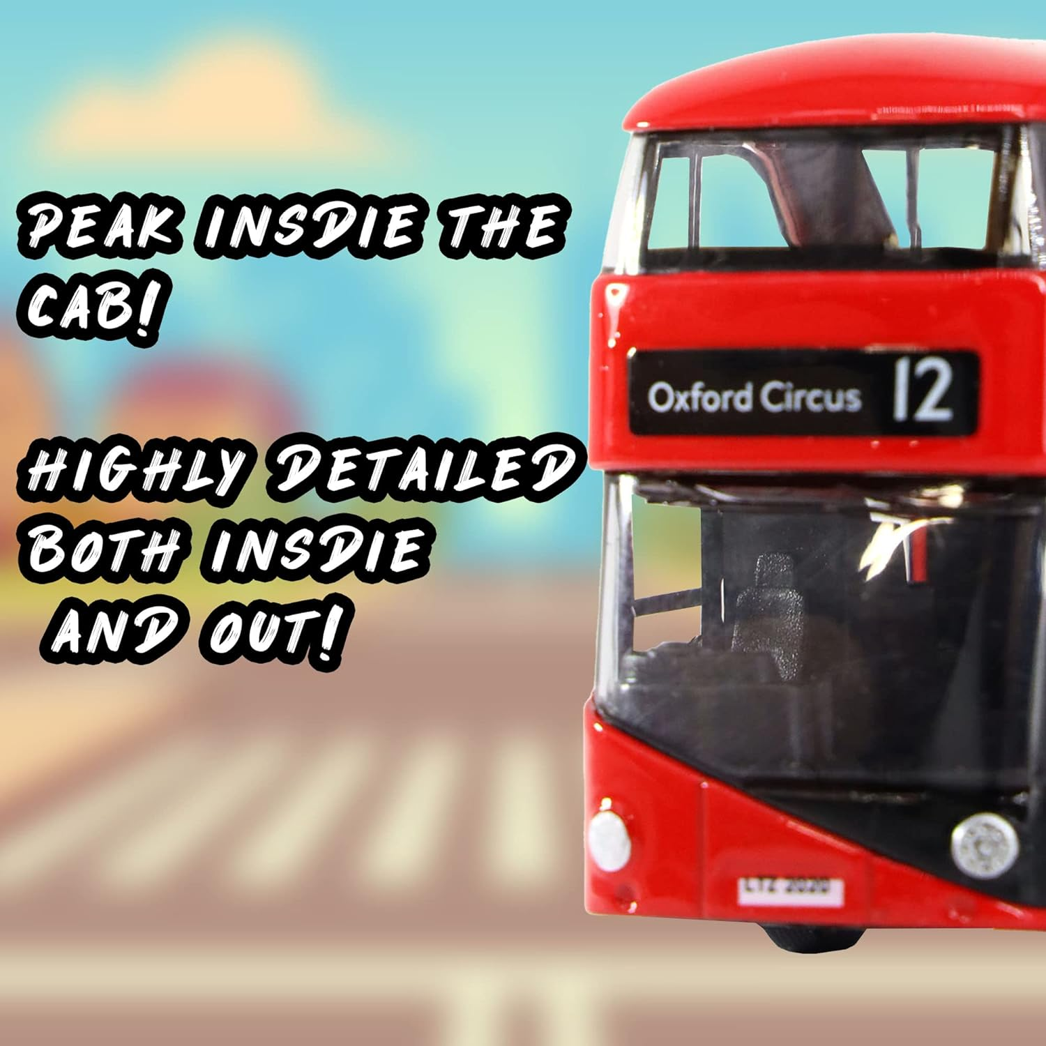 Official TFL Licensed Classic Austin PX4 Black Cab Taxi and NEW Routemaster Double Decker London Bus, Metal Die Cast Freewheeling Action Toy Models (Large London Taxi and Bus) image number 3