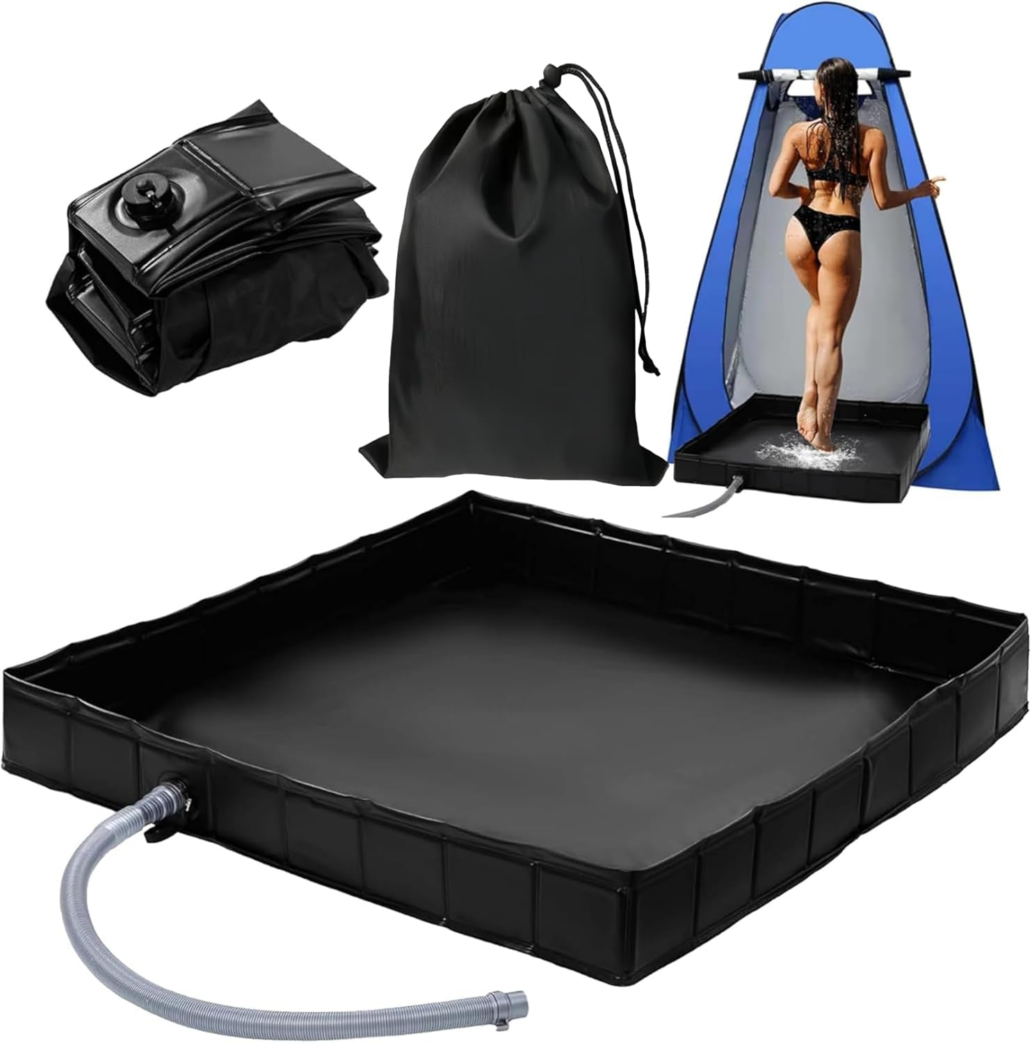 Ssumght Camping Shower Base, Foldable Shower Tent Awning Base with Drain Hose to Keep Feet Clean, 104 * 104 * 13Cm Portable Shower Pan for Indoor and Outdoor image number 6