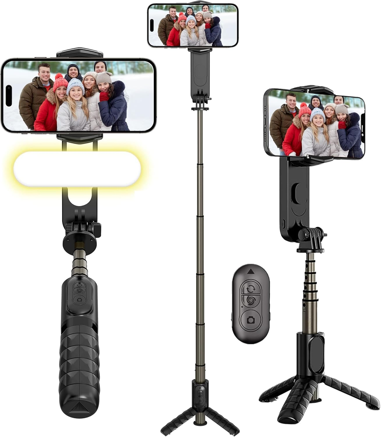 Selfie Stick Gimbal Stabilizer,With LED Fill Light, Bluetooth Remote, 360&deg; Auto Rotation, 6-Section Extendable Tripod & Portable Foldable Selfie Stick Stand Tiktok Vlog Youtuber Live Video Recording image number 4