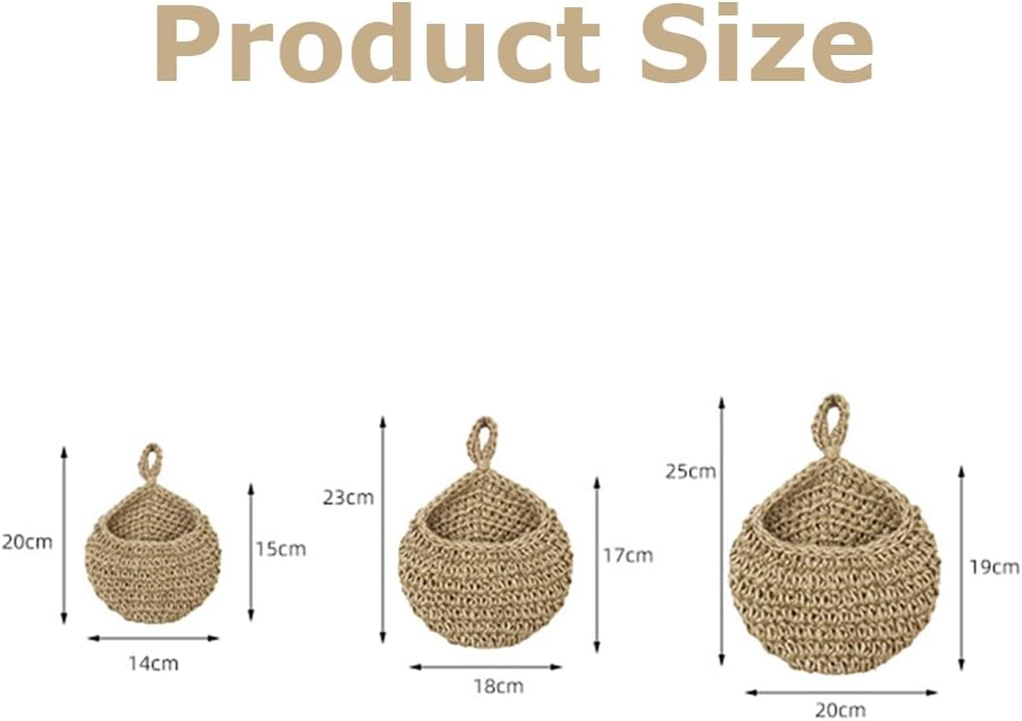 3-Piece Woven Wall Hanging Basket, Cotton Rope Storage Baskets, Rustic Wall Mounted Decorative Organizer, for Entryway, Bathroom, Bedroom (Mini Small Medium, Natural Jute Color) image number 6