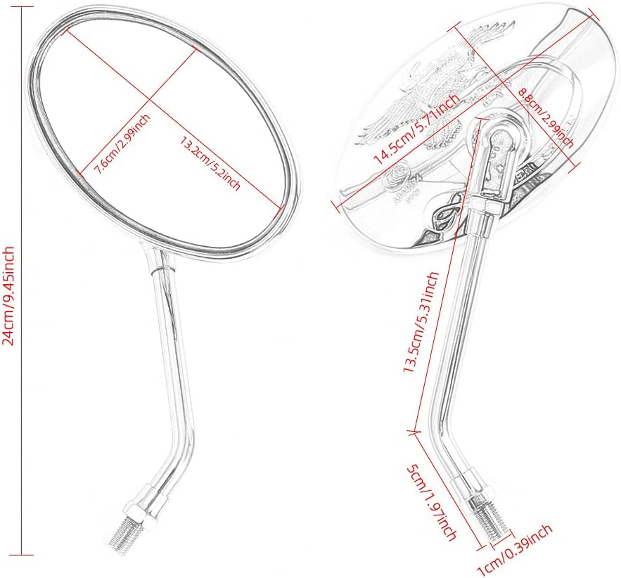 APEBAZY Universal Motorcycle Mirror Oval Chrome Rear View Mirror 10 Mm Motorcycle Side Mirror for Xt 600 Virago 125 535 1100 Vmax 1200 image number 5