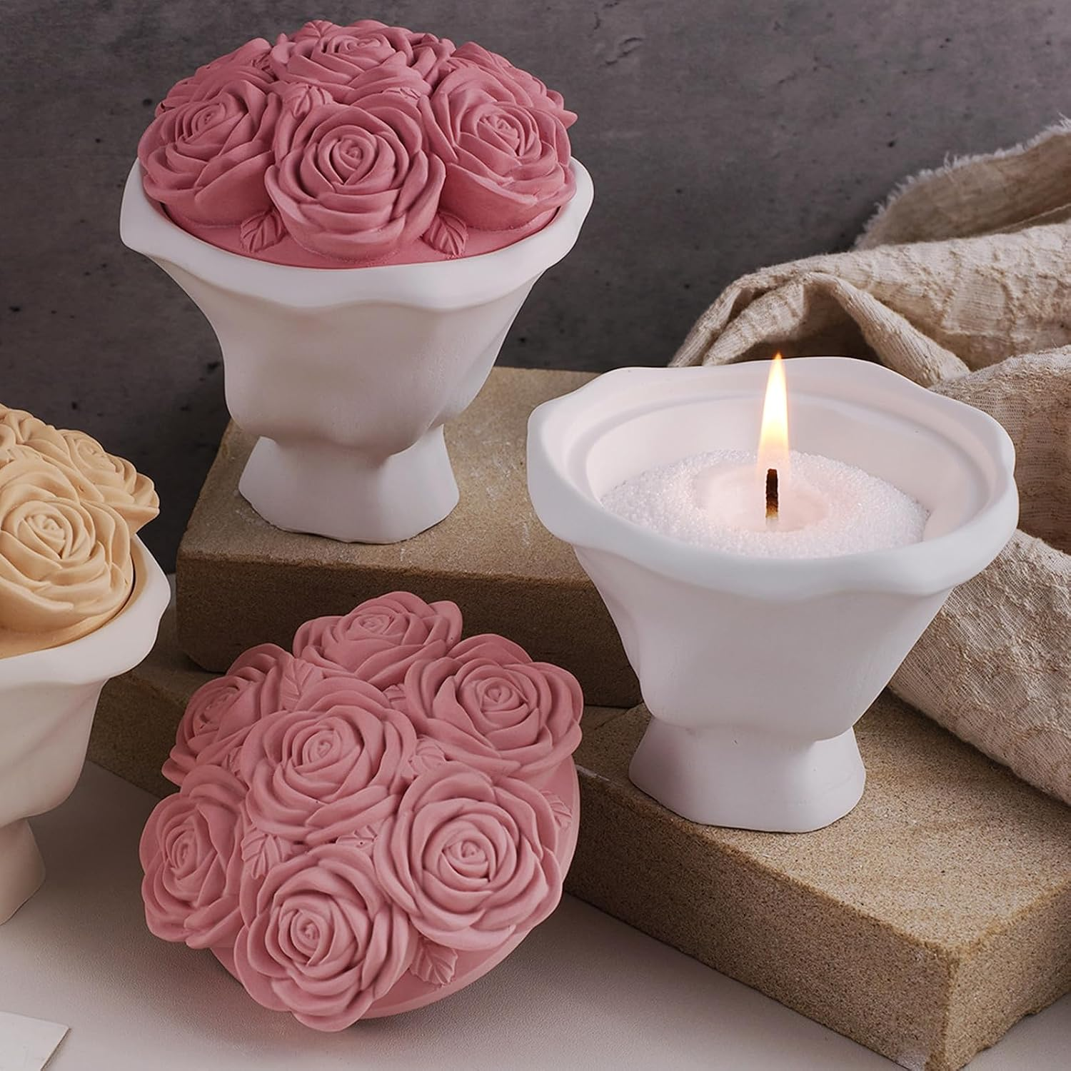 Japleed Bouquet Shape Box Resin Molds, Flower Candle Holder Box Silicone Molds for Resin Concrete, Unique 3D Container Storage Molds for Jewelry Trinket Holder Plant Pot Art Craft Home Decor image number 6